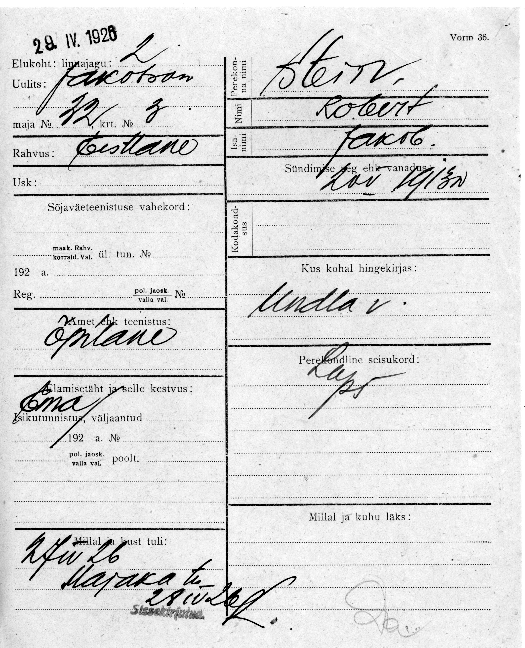 Stein, Robert, Jakob