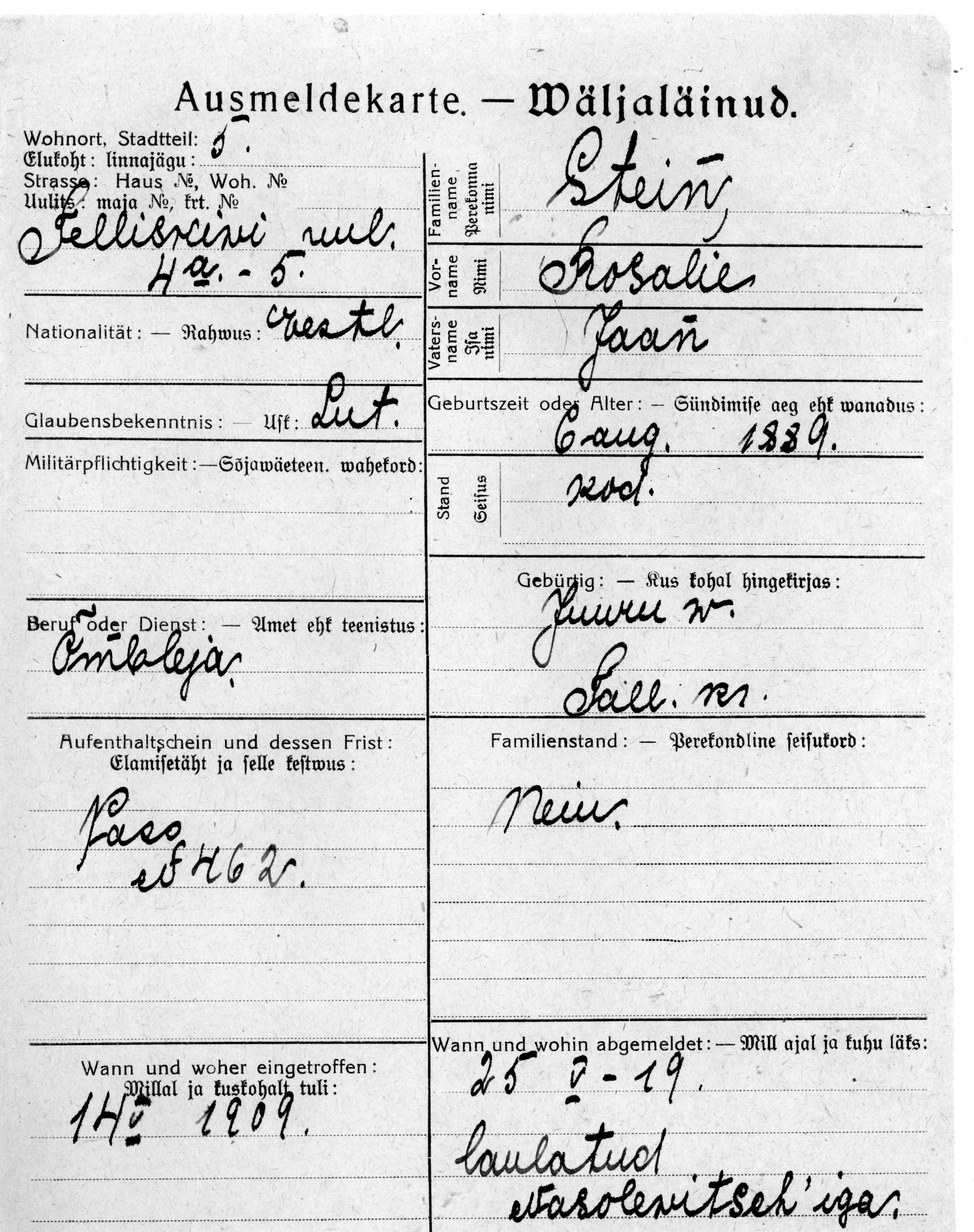 Stein, Rosalie, Jaan