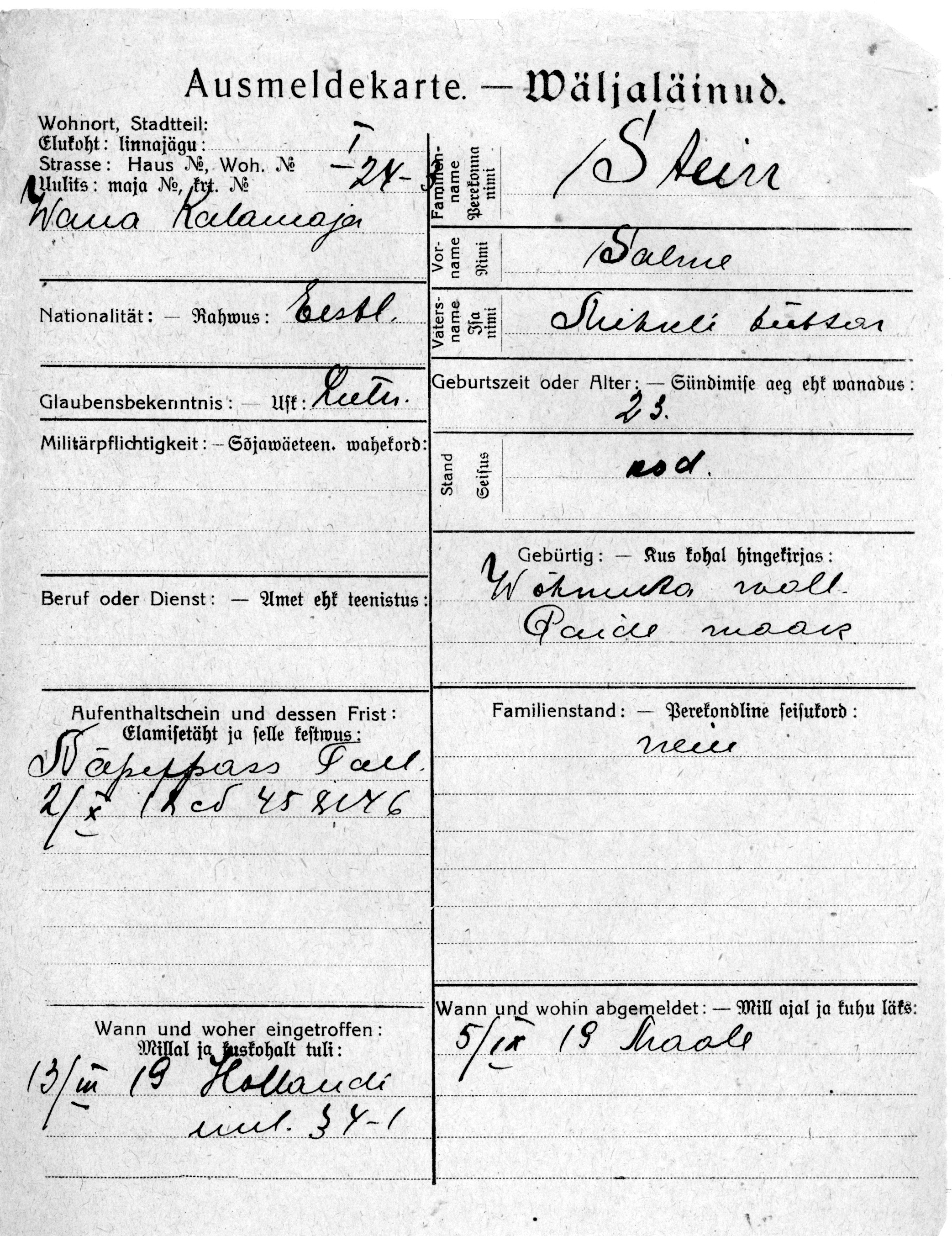 Stein, Salme, Mihkel