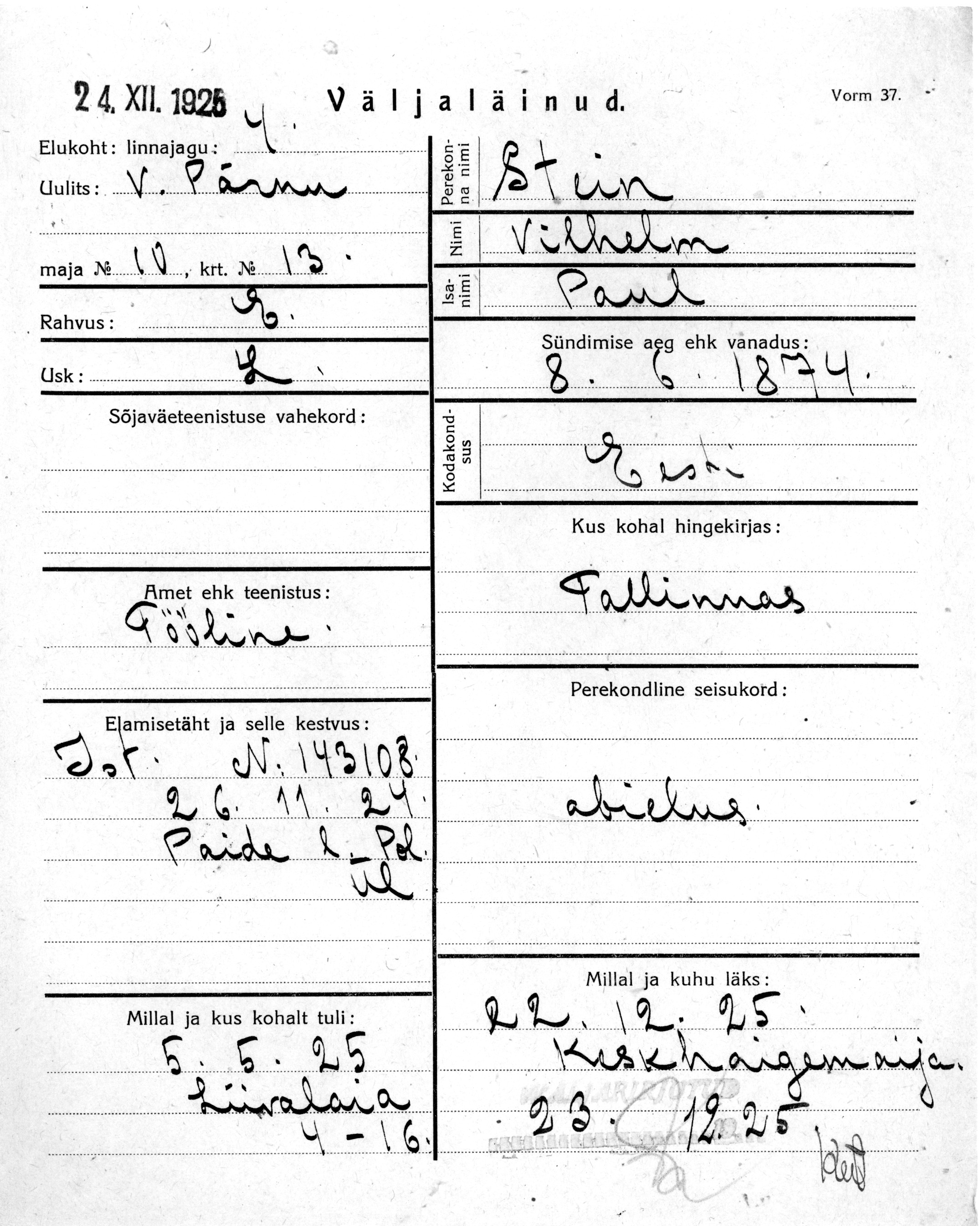 Stein, Vilhelm, Paul