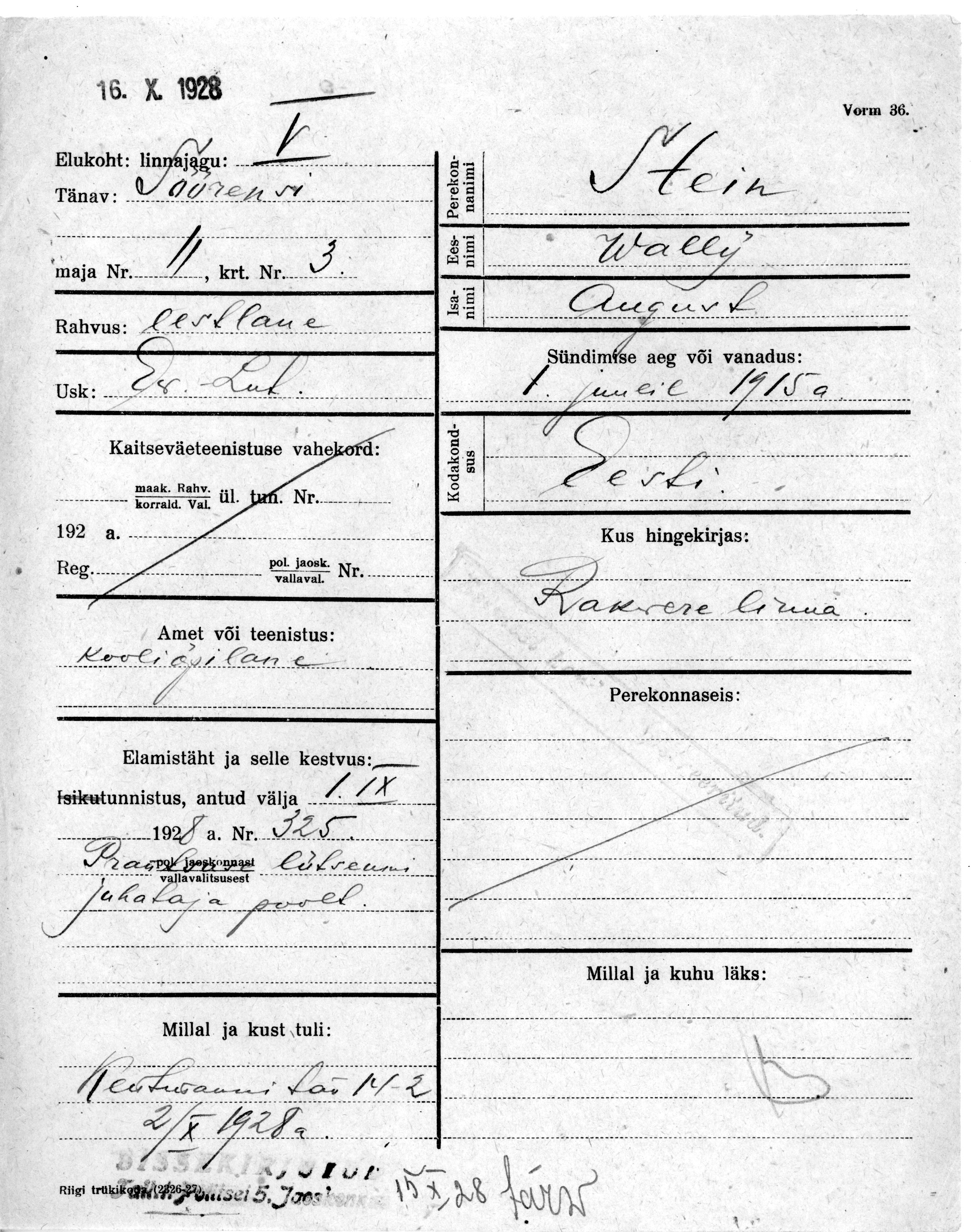 Stein, Wally, August