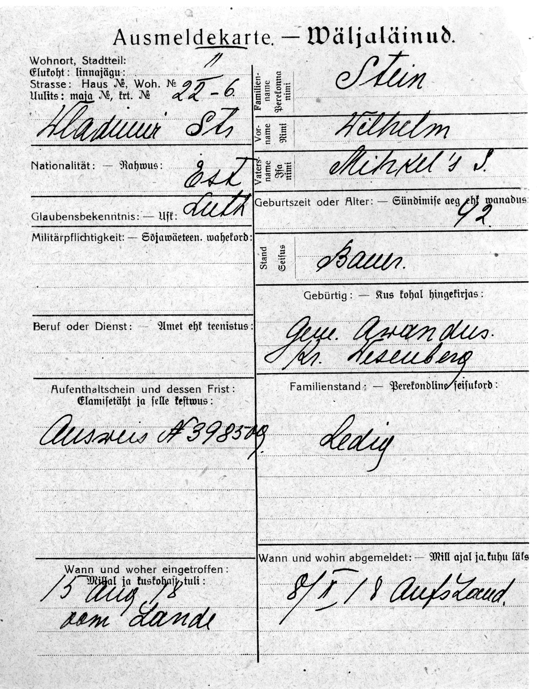 Stein, Wilhelm, Mihkel