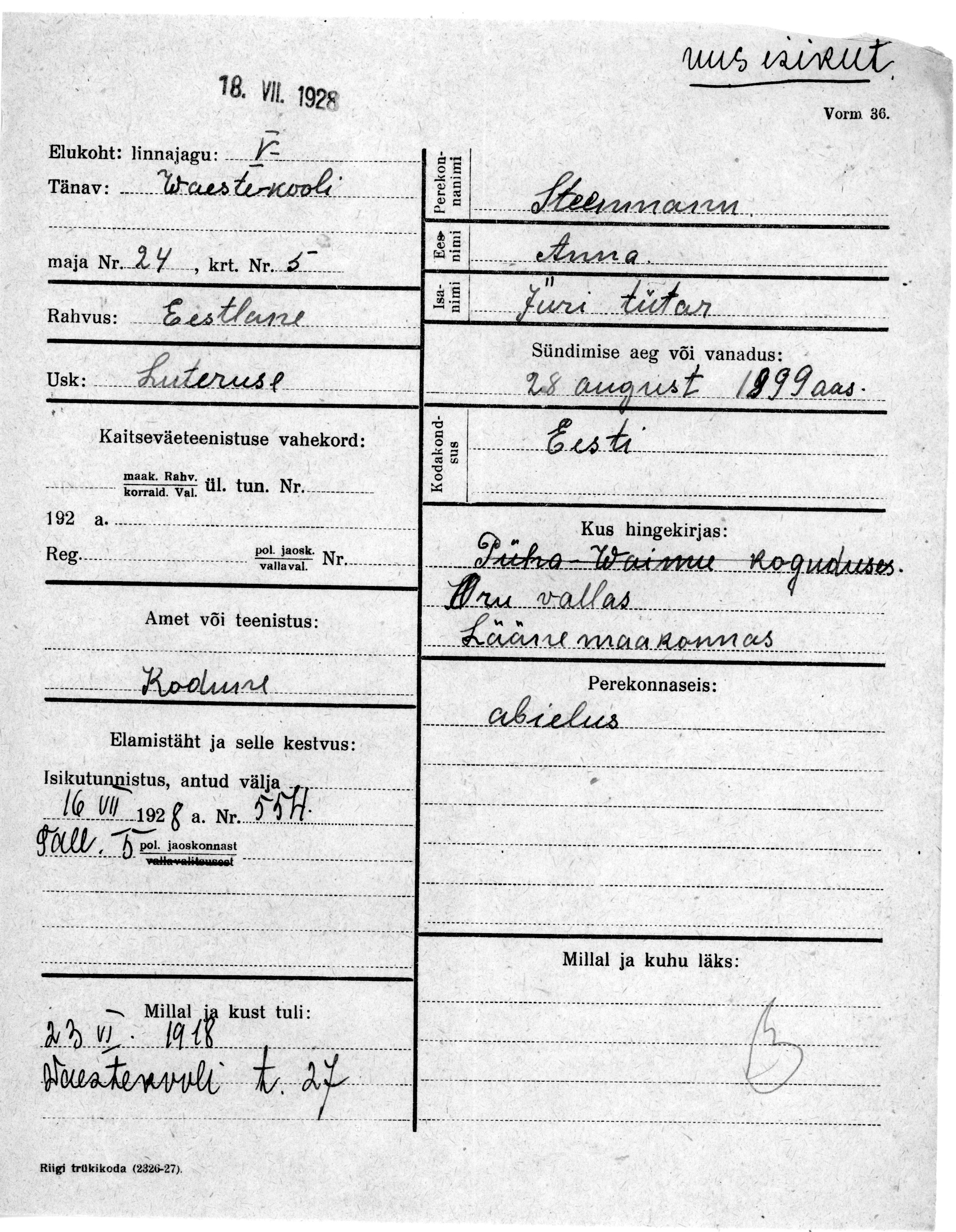 Steenmann, Anna, Jüri