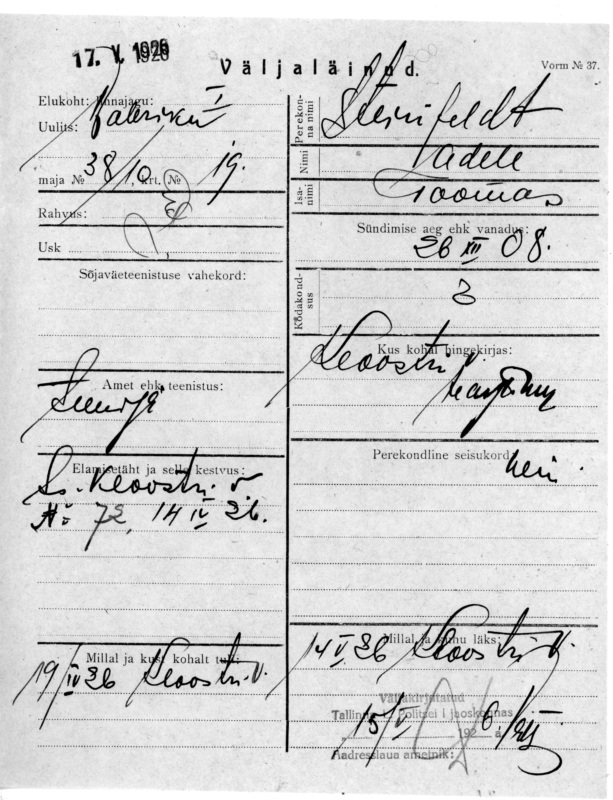 Steinfeldt, Adele, Toomas