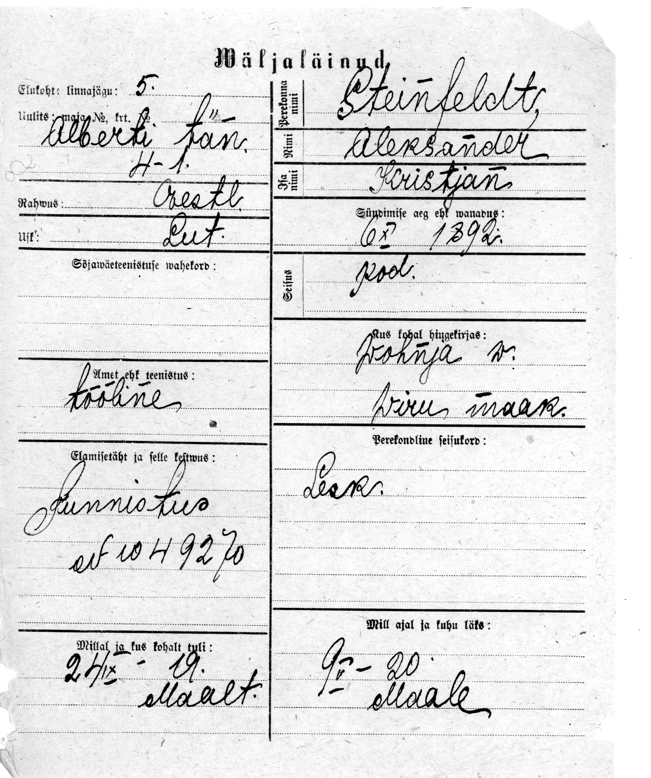 Steinfeldt, Aleksander, Kristjan