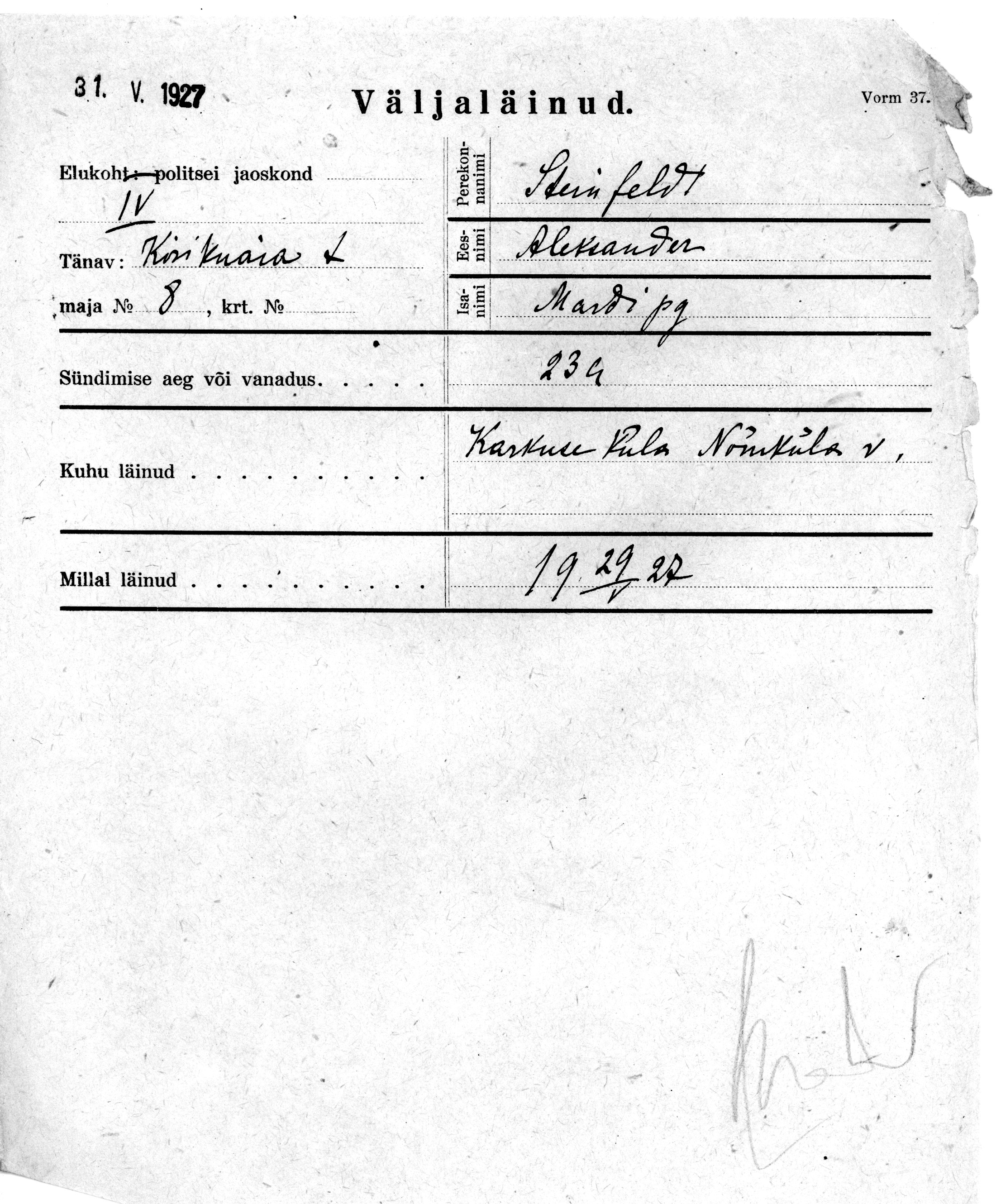 Steinfeldt, Aleksander, Mart