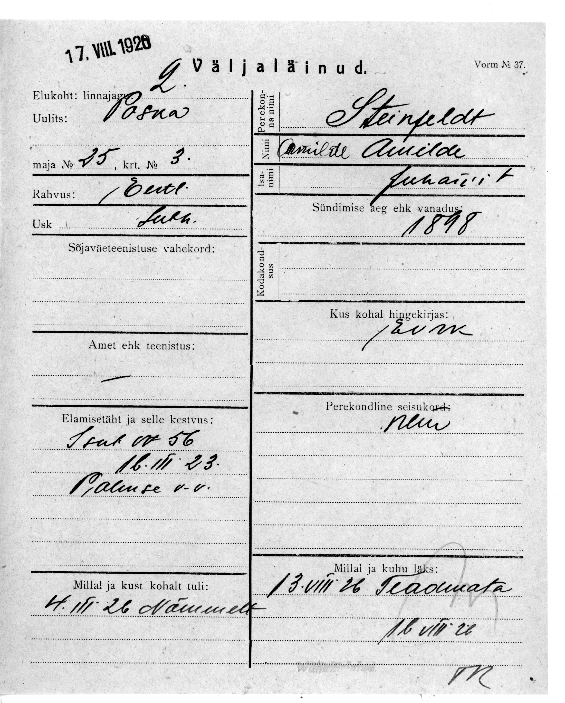 Steinfeldt, Amilde, Juhan