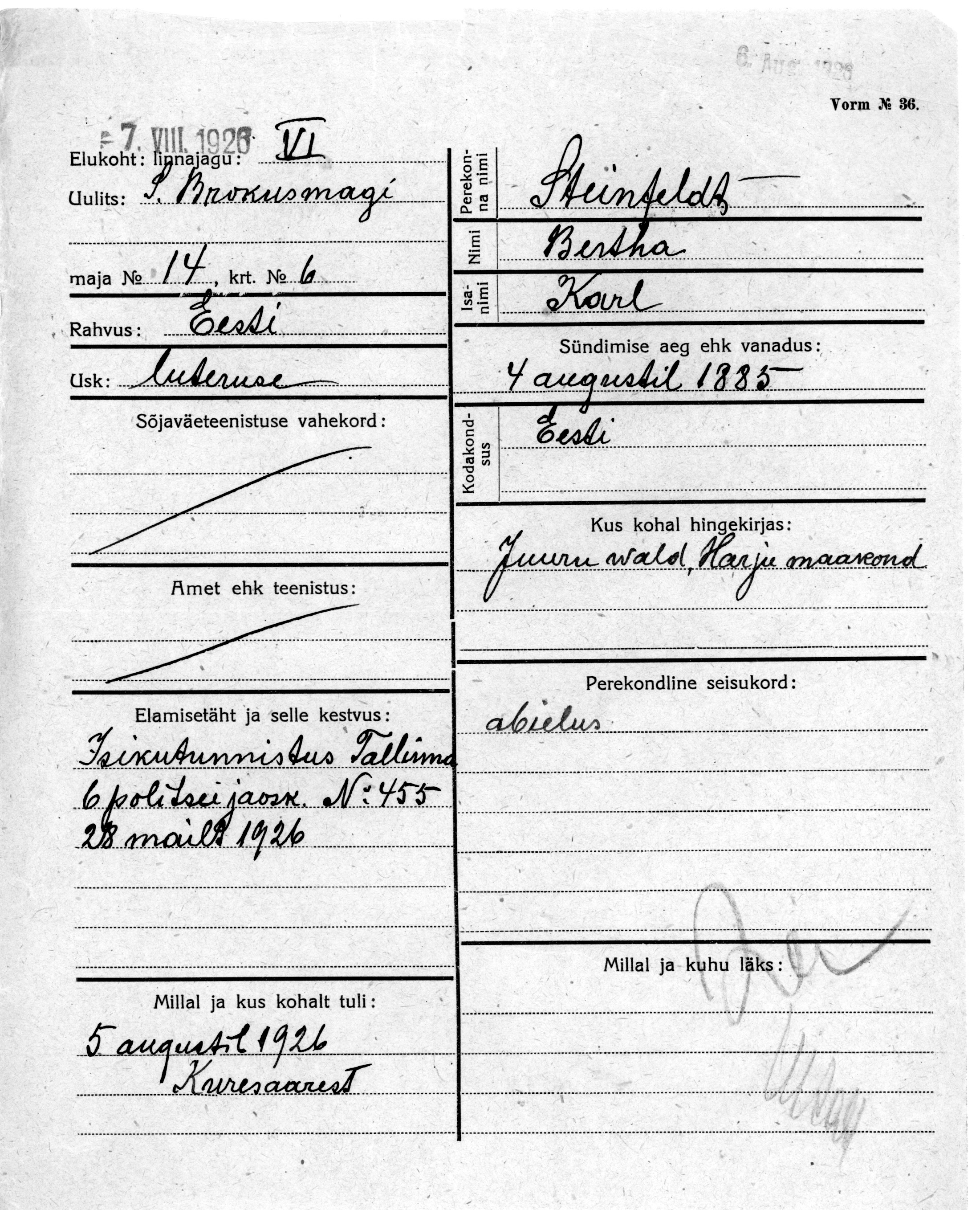 Steinfeldt, Bertha, Karl