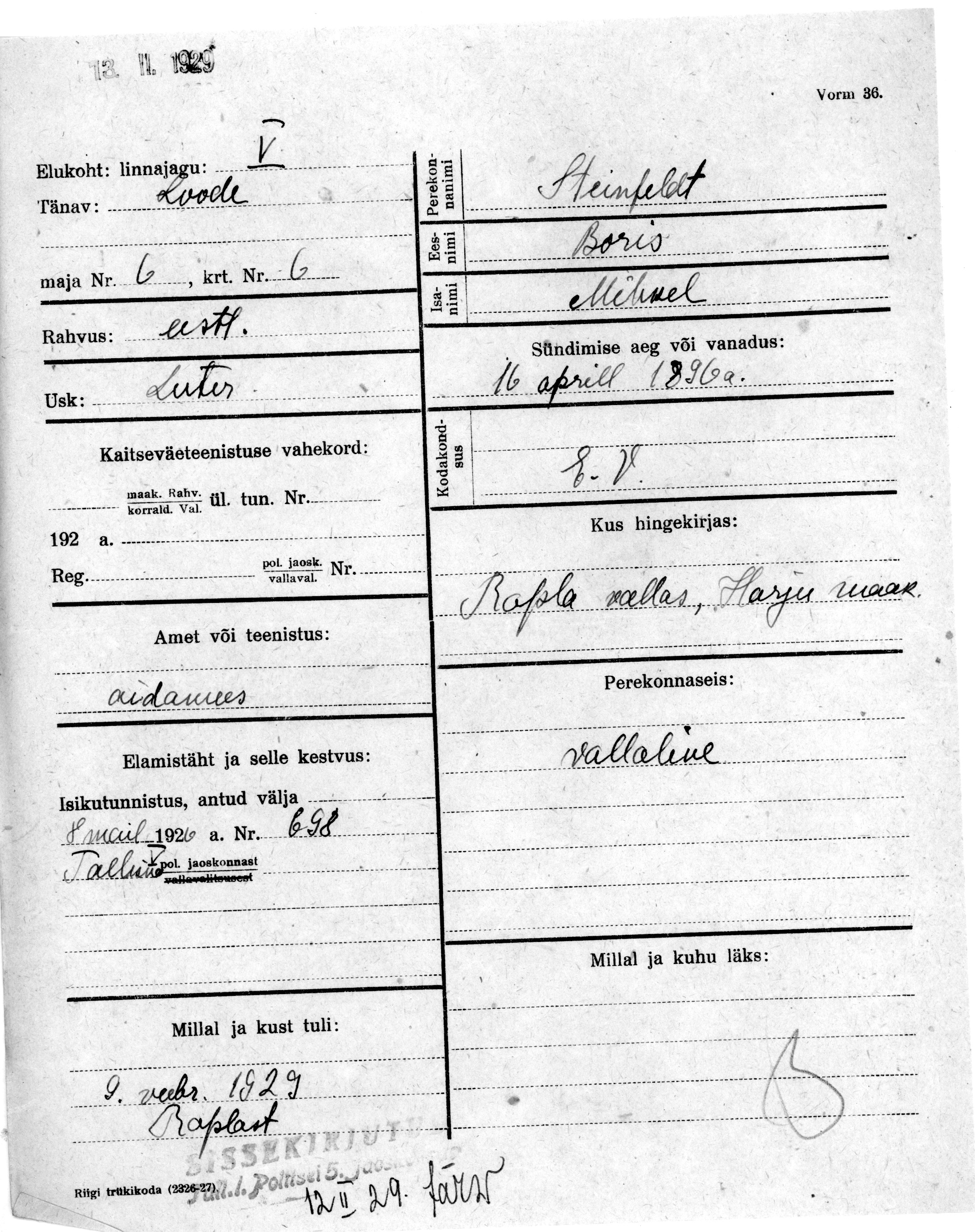 Steinfeldt, Boris, Mihkel