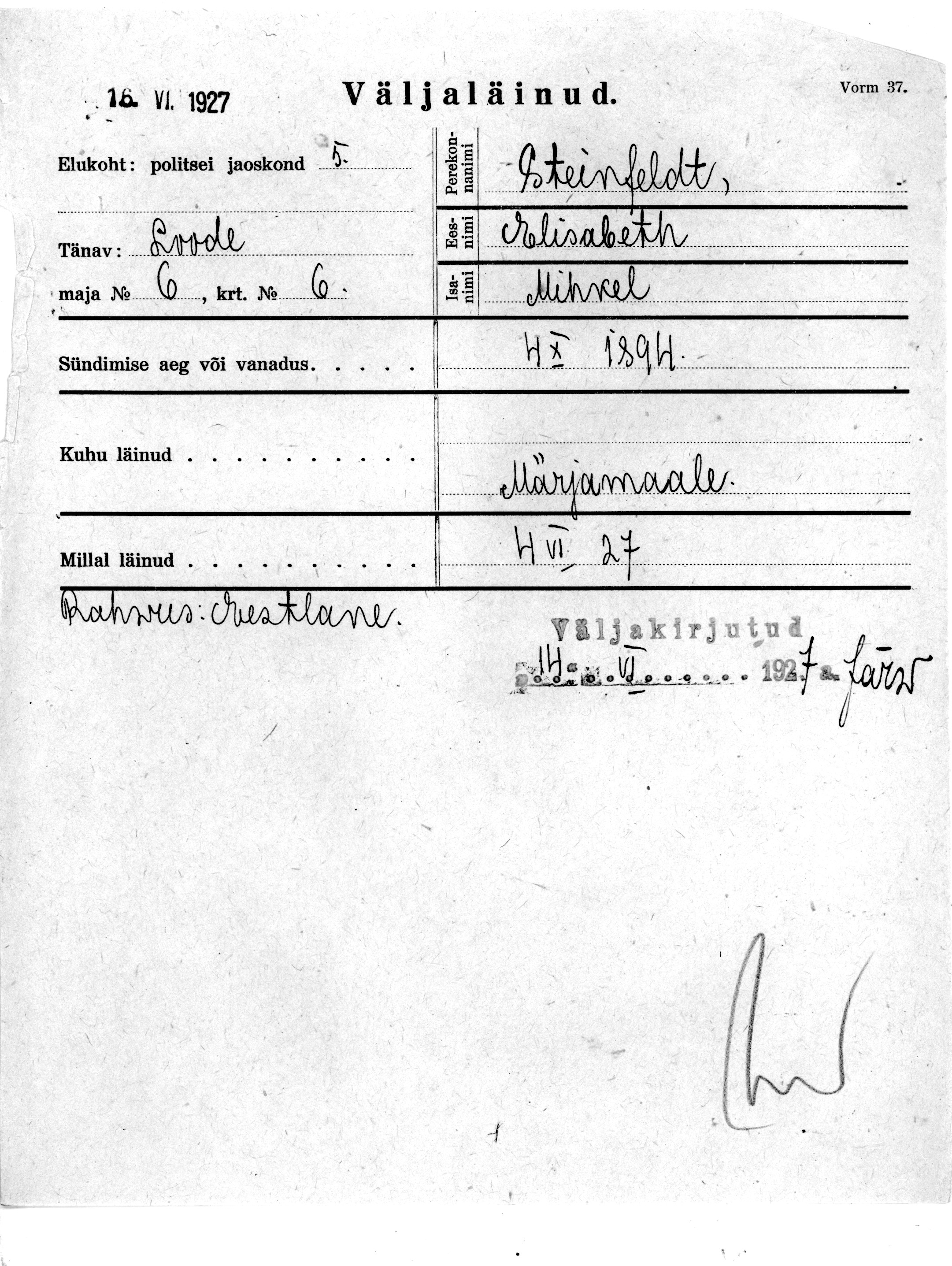 Steinfeldt, Elisabeth, Mihkel