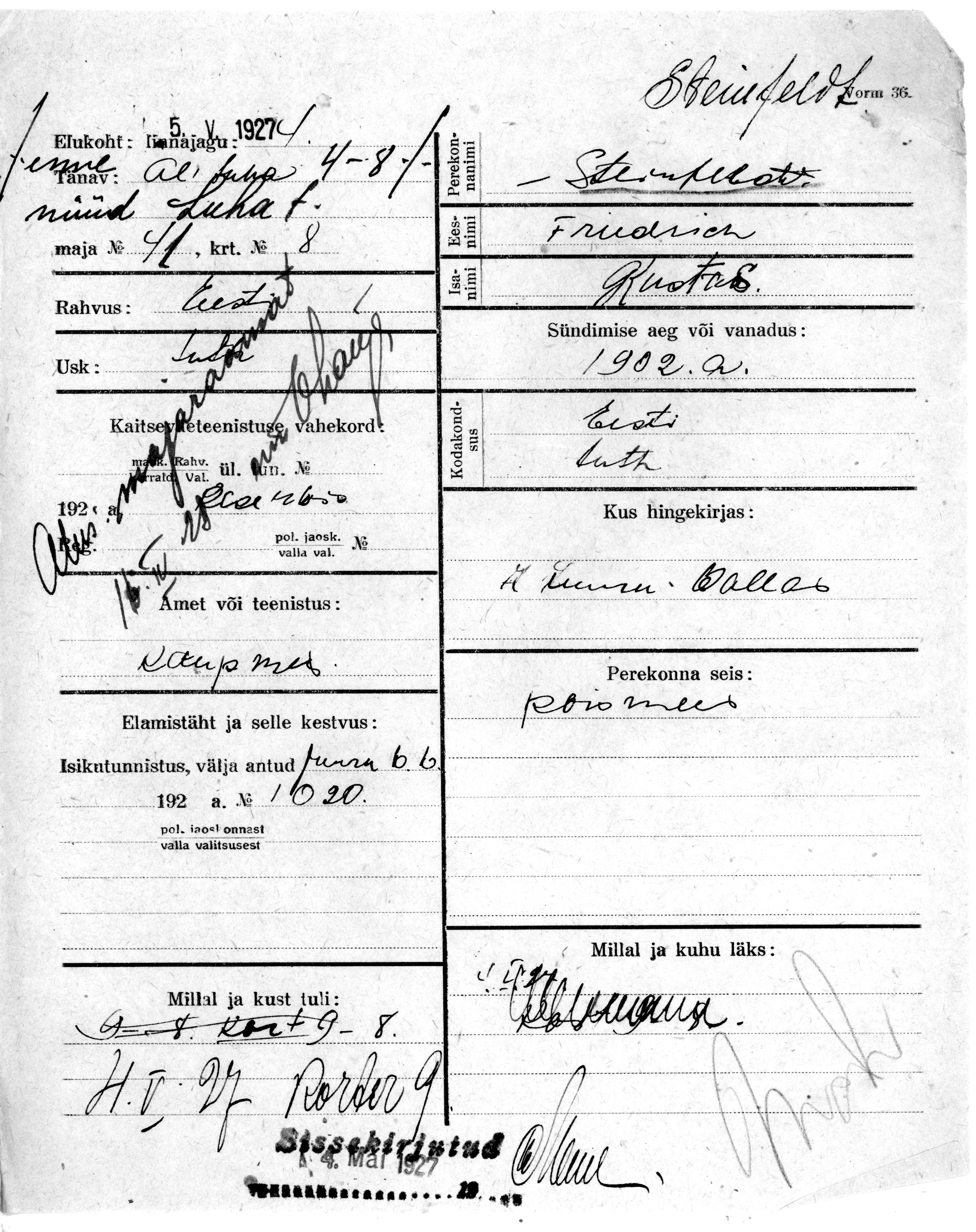 Steinfeldt, Friedrich, Kustas