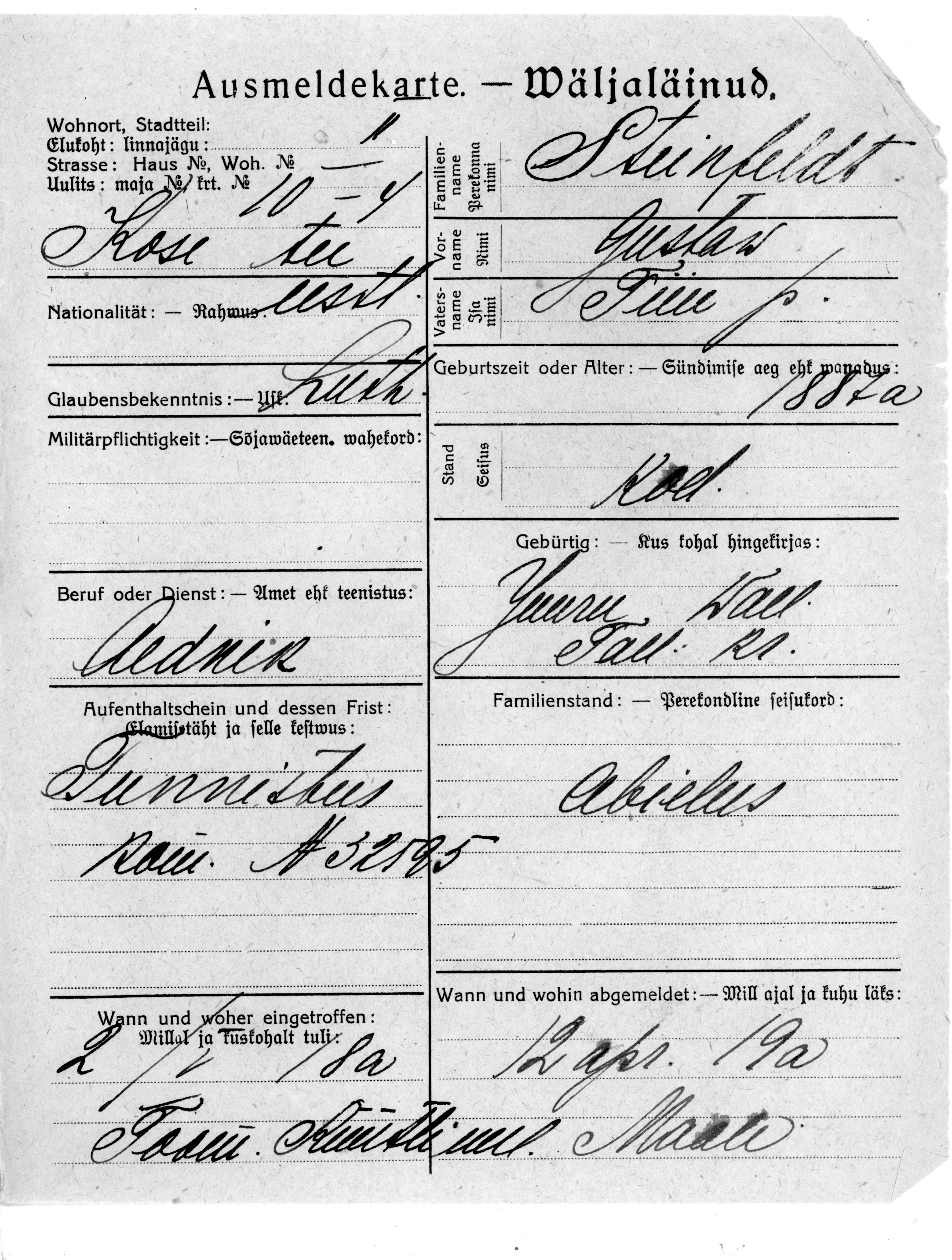 Steinfeldt, Gustav, Tiiu