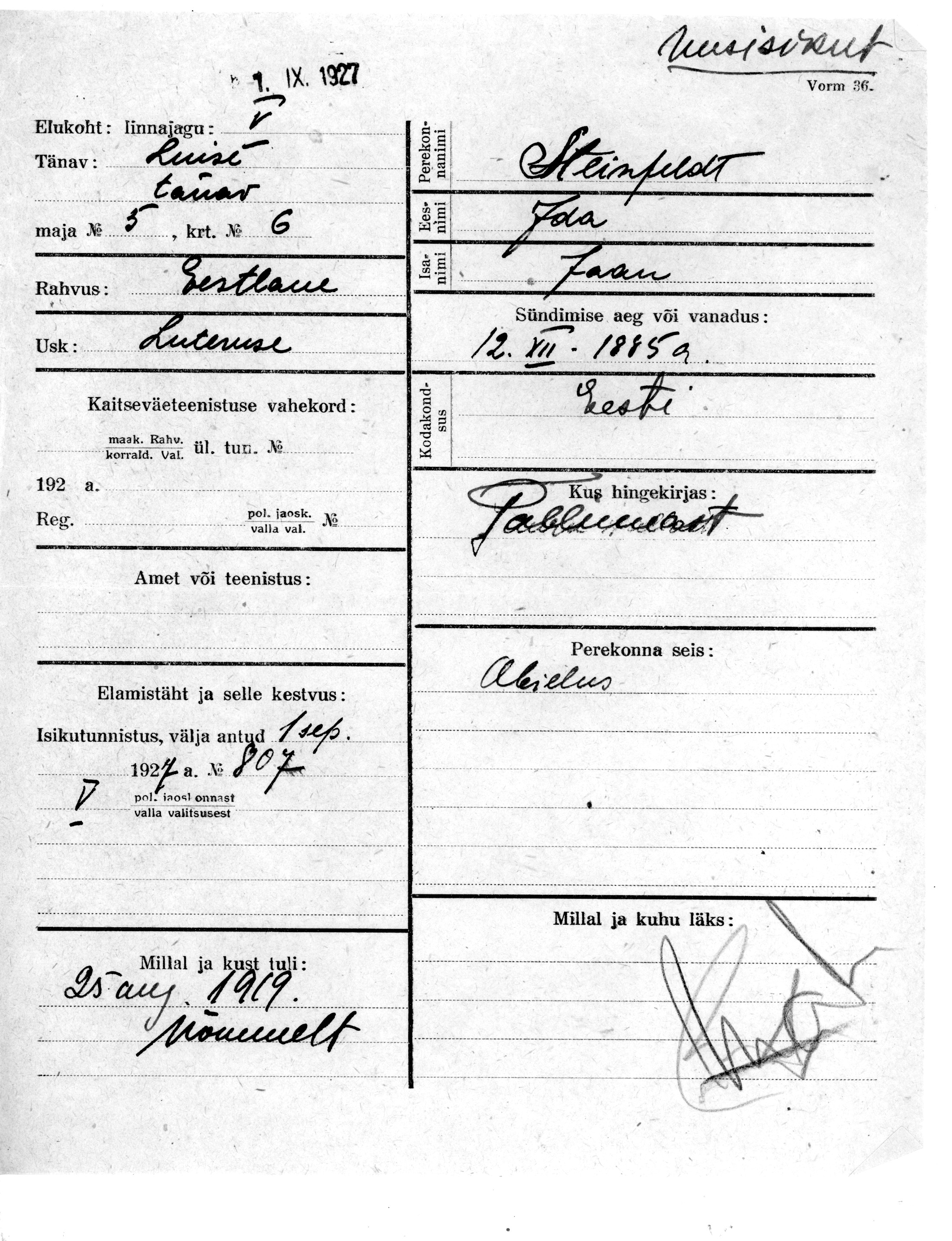 Steinfeldt, Ida, Jaan