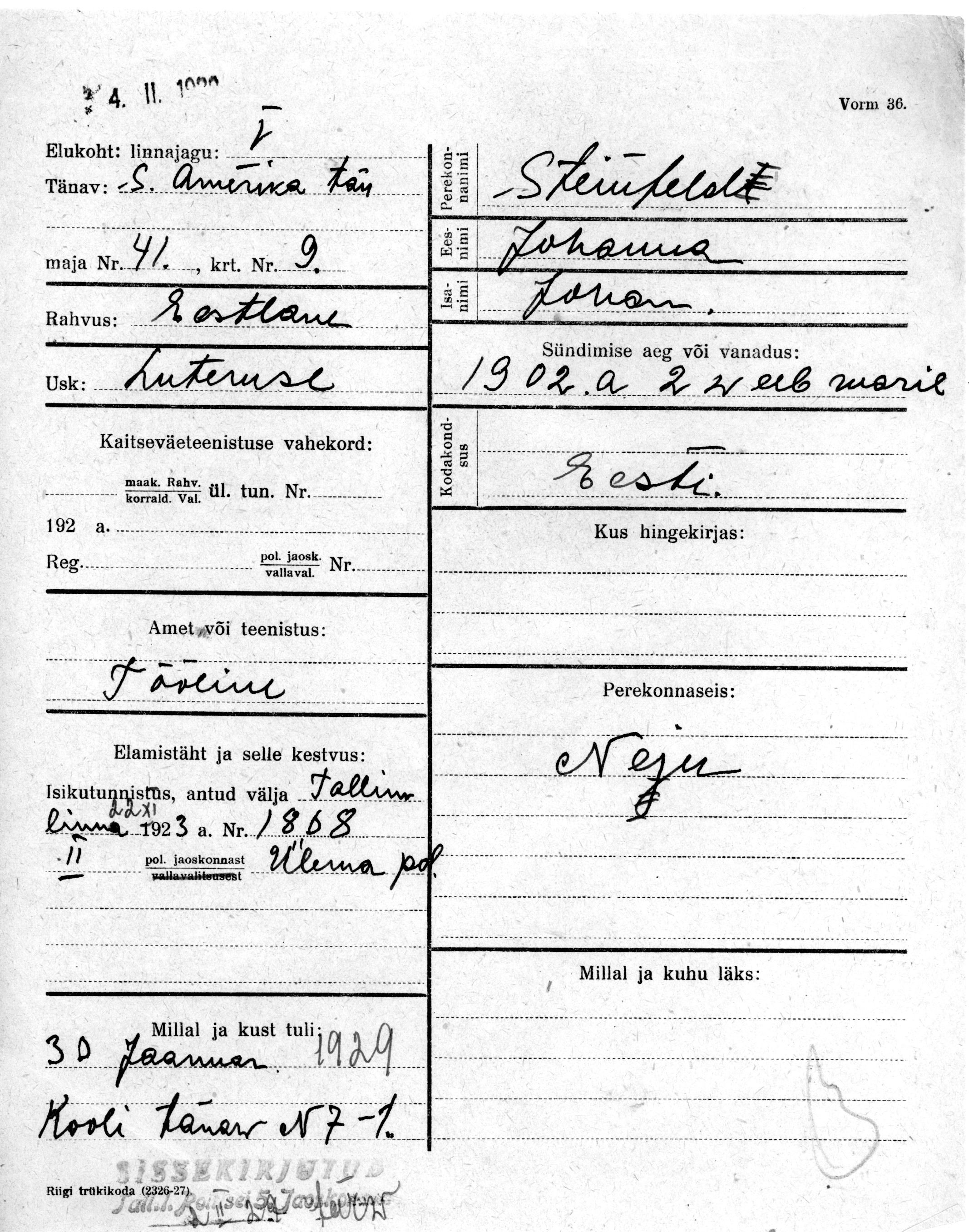 Steinfeldt, Johanna, Johan