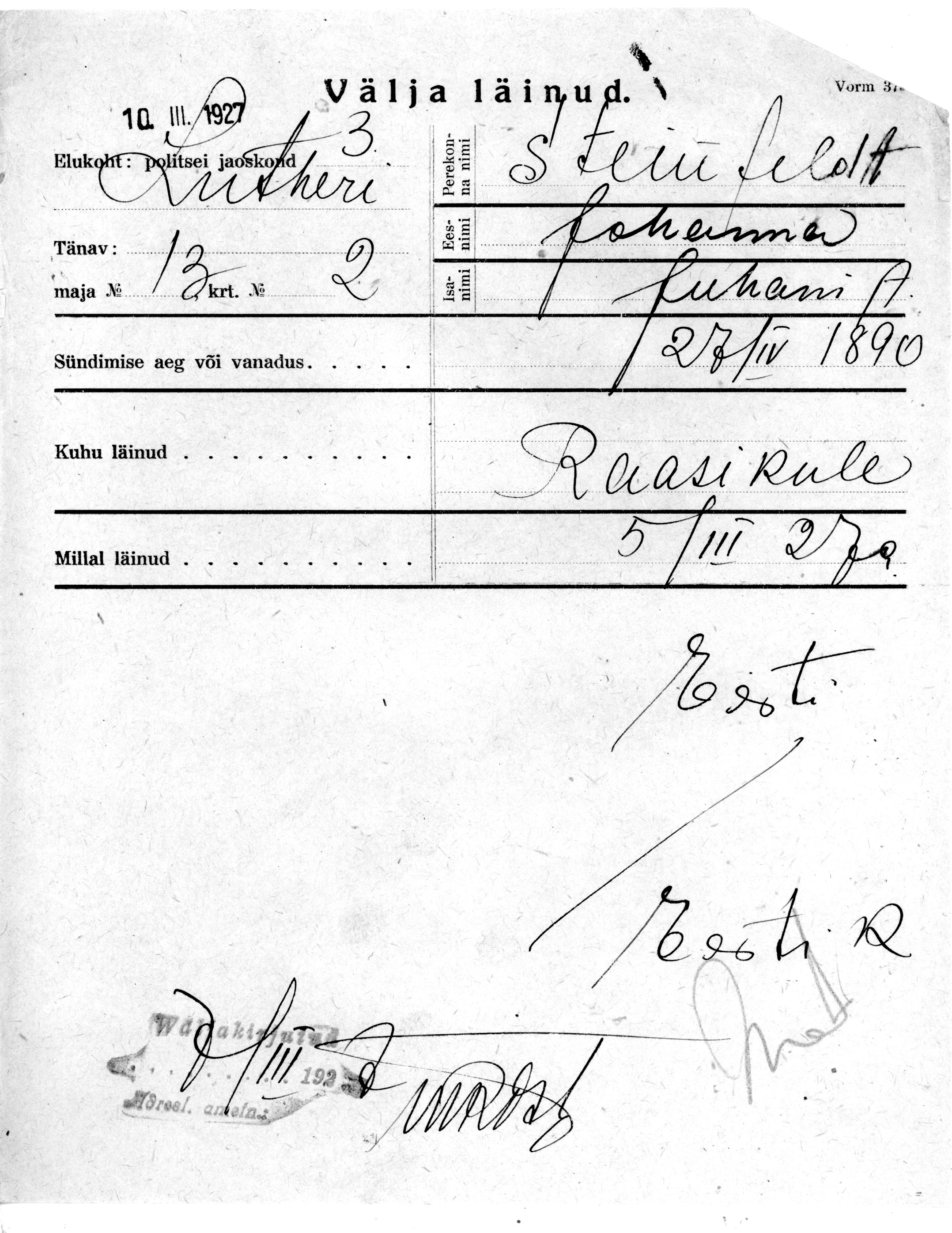 Steinfeldt, Johanna, Juhan