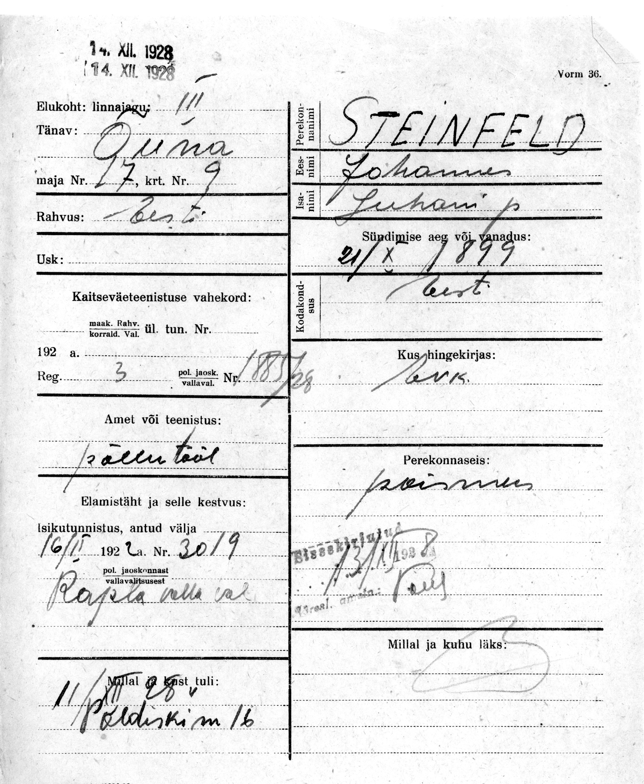 Steinfeldt, Johannes, Juhan