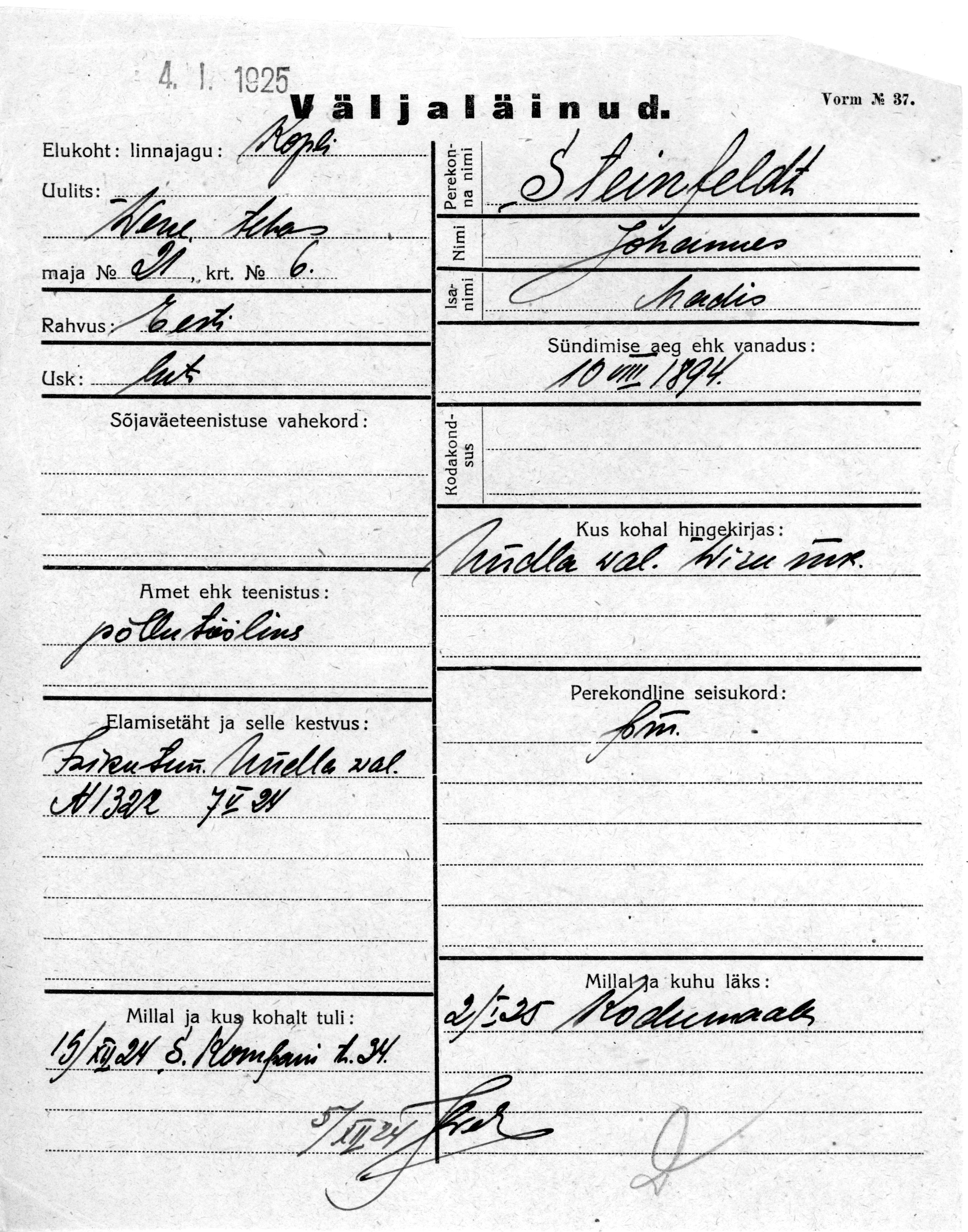 Steinfeldt, Johannes, Madis