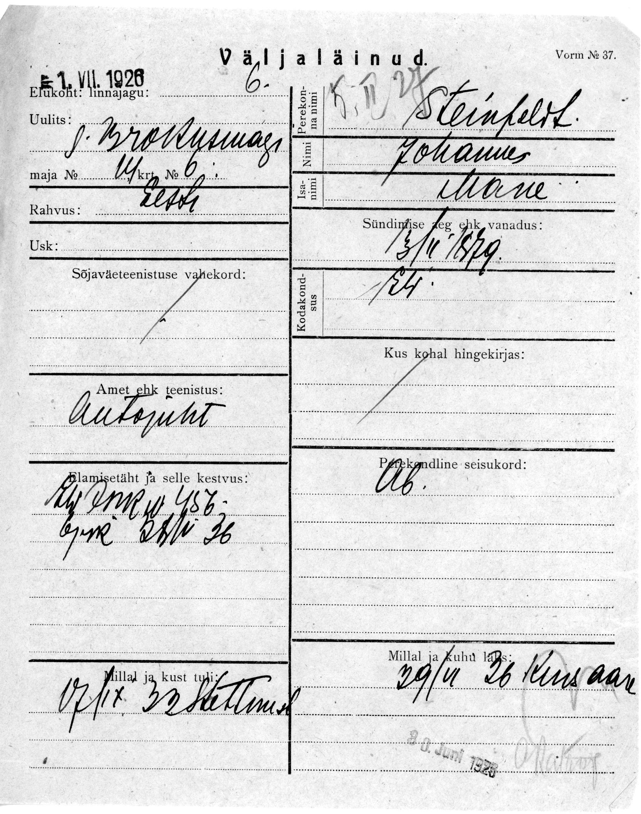 Steinfeldt, Johannes, Marie