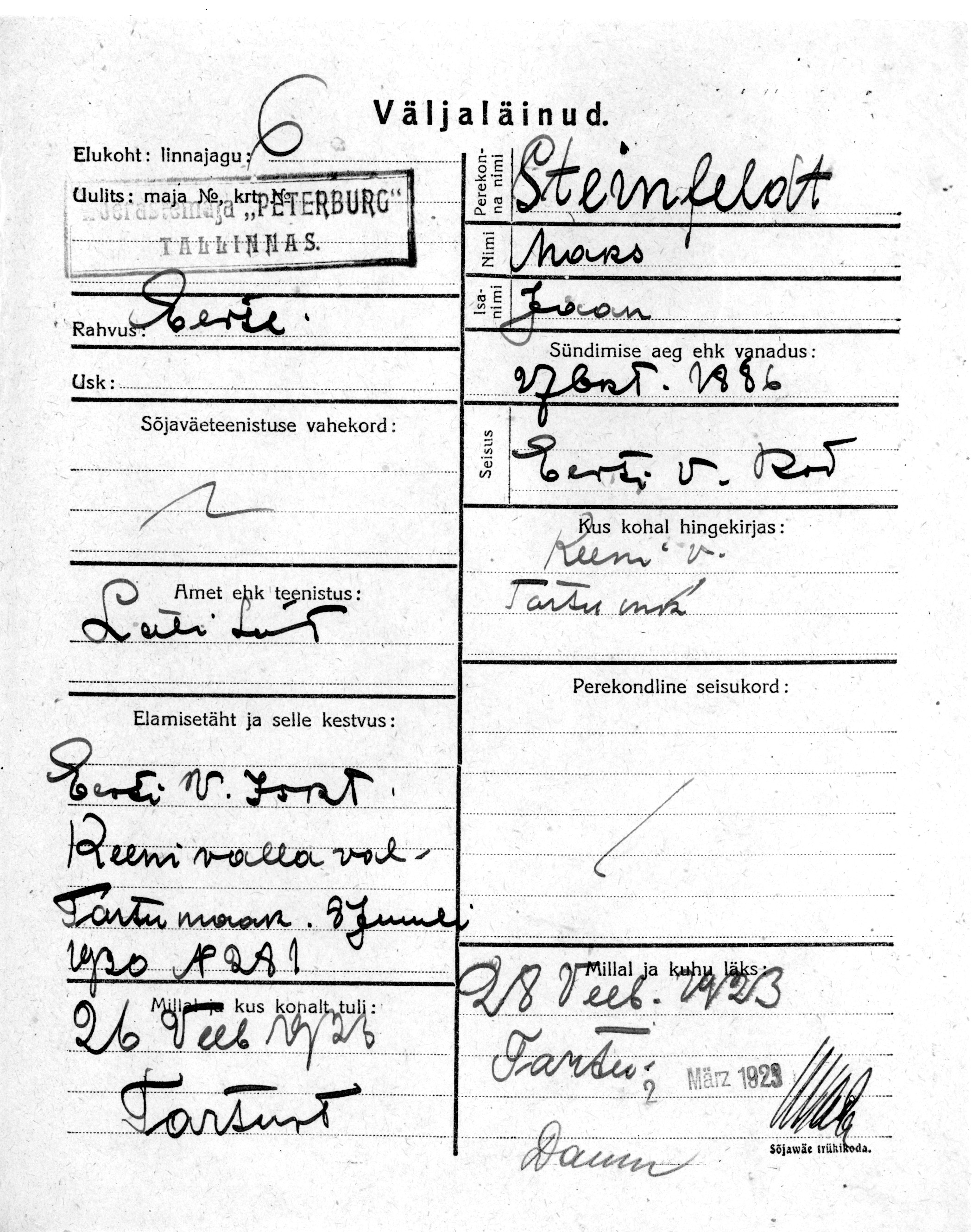 Steinfeldt, Maks, Jaan