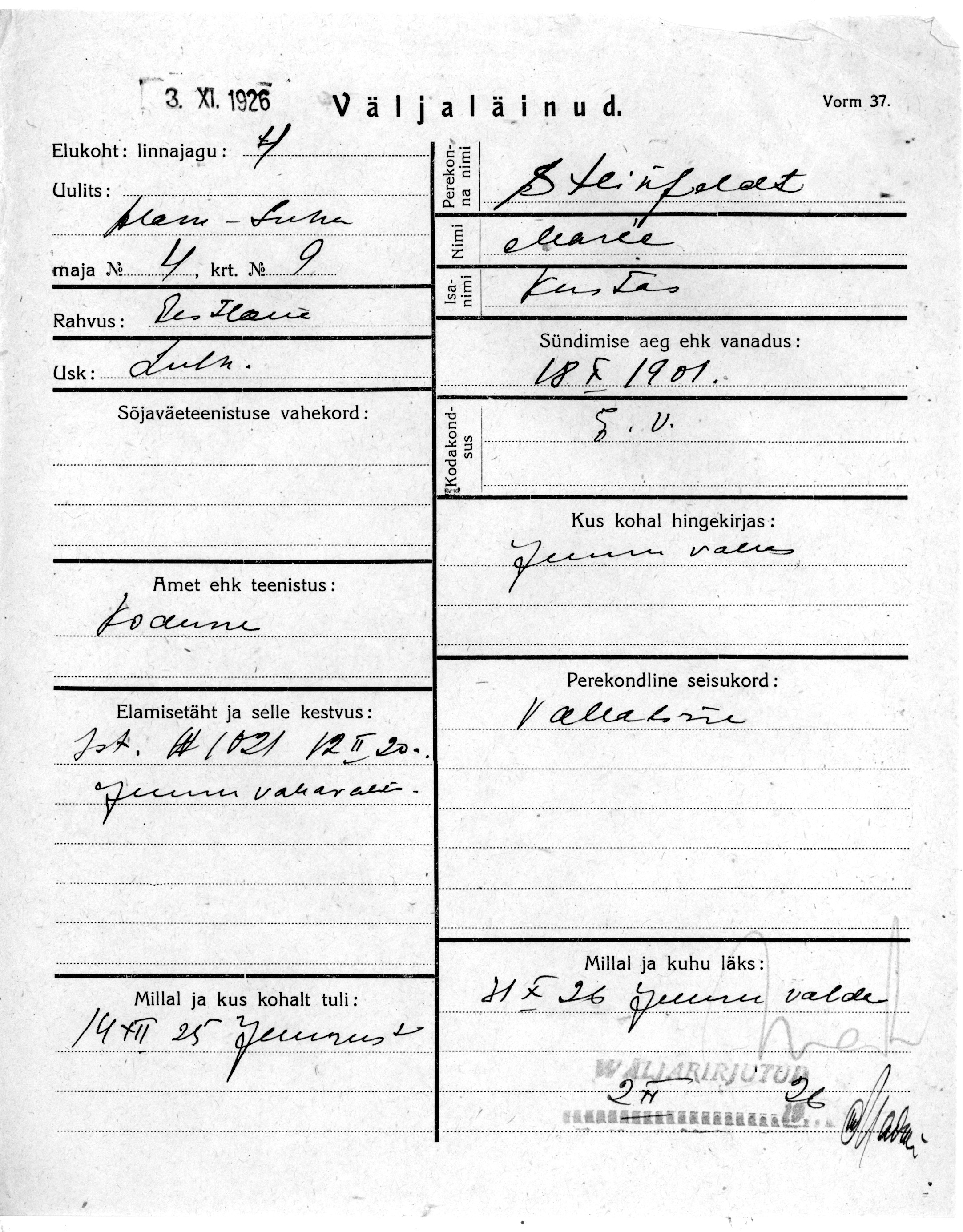 Steinfeldt, Marie, Kustas