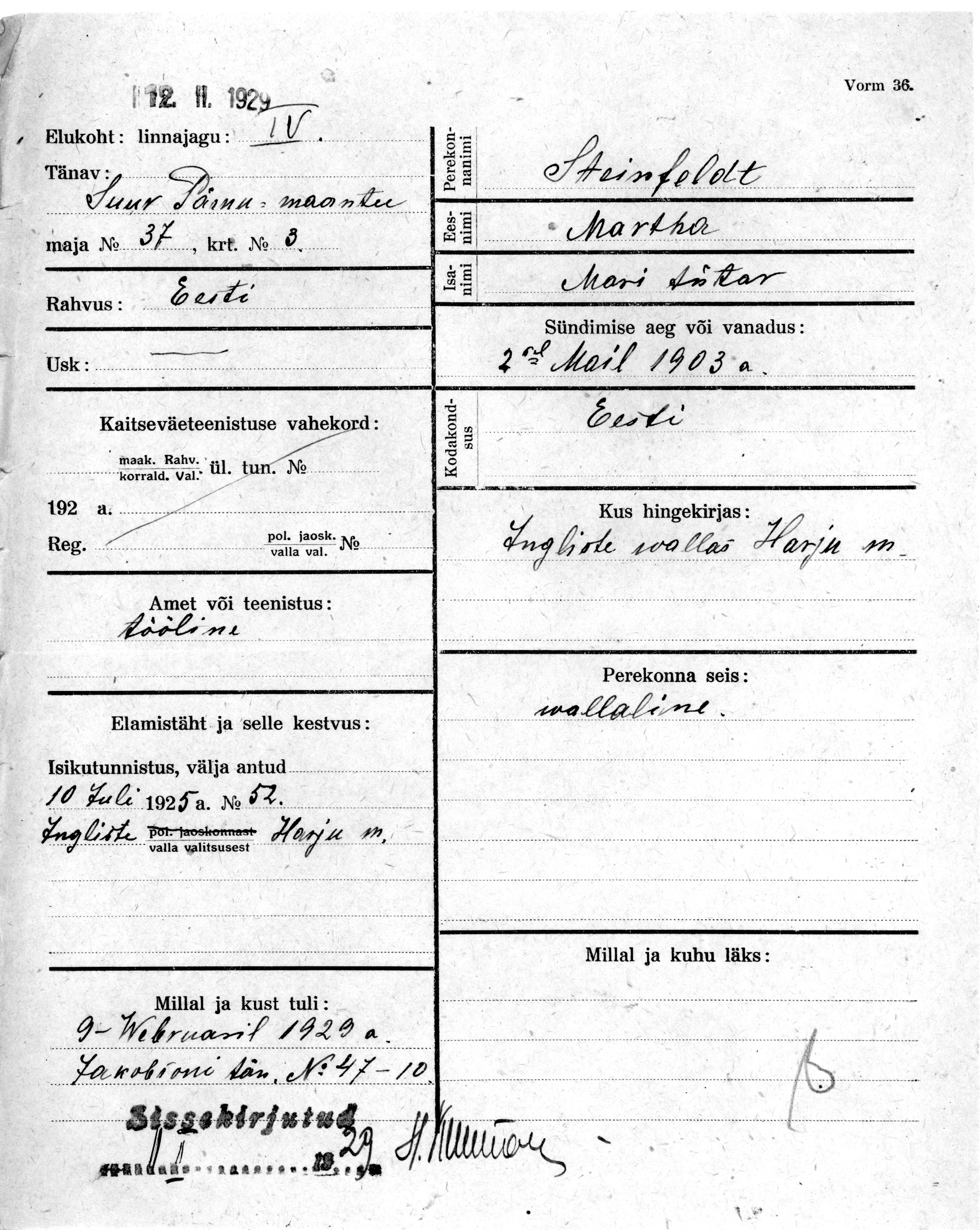 Steinfeldt, Martha, Mari