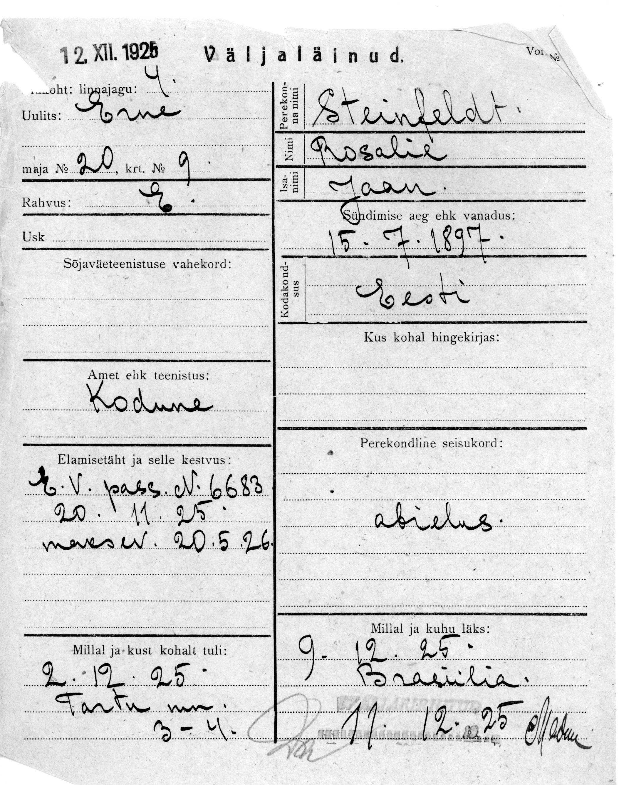 Steinfeldt, Rosalie, Jaan