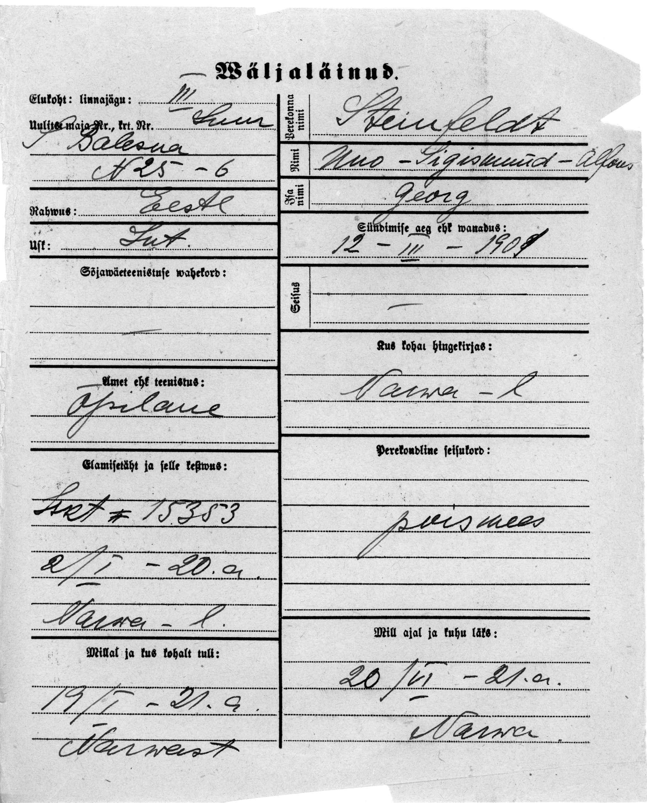 Steinfeldt, Uno-Sigismund-Alfons, Georg