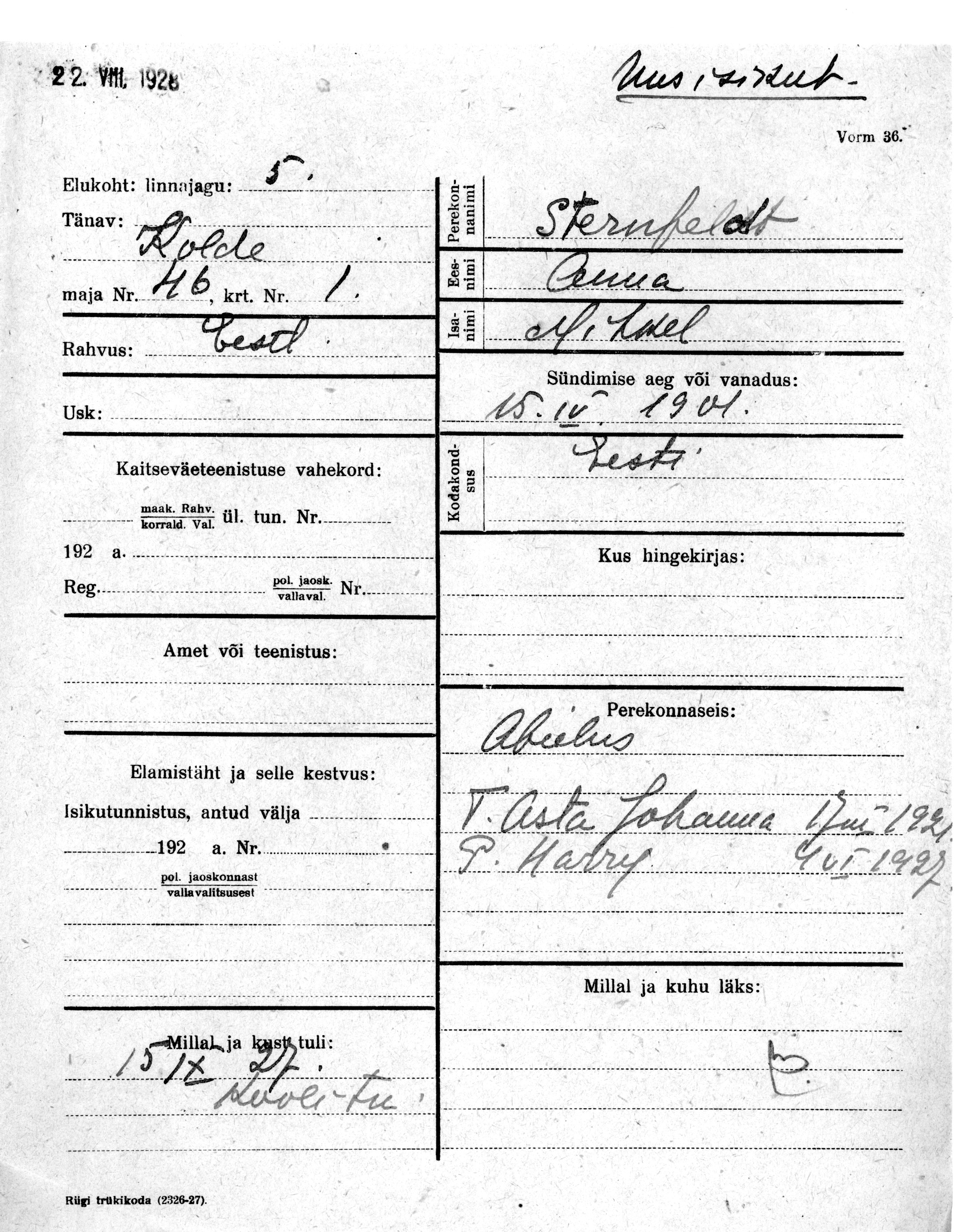 Sternfeldt, Anna, Mihkel