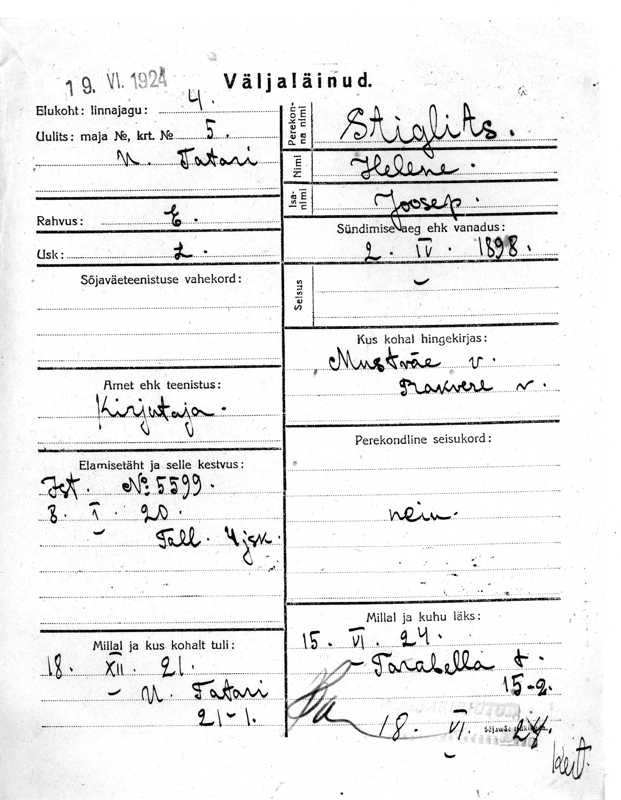 Stiglits, Helene, Joosep