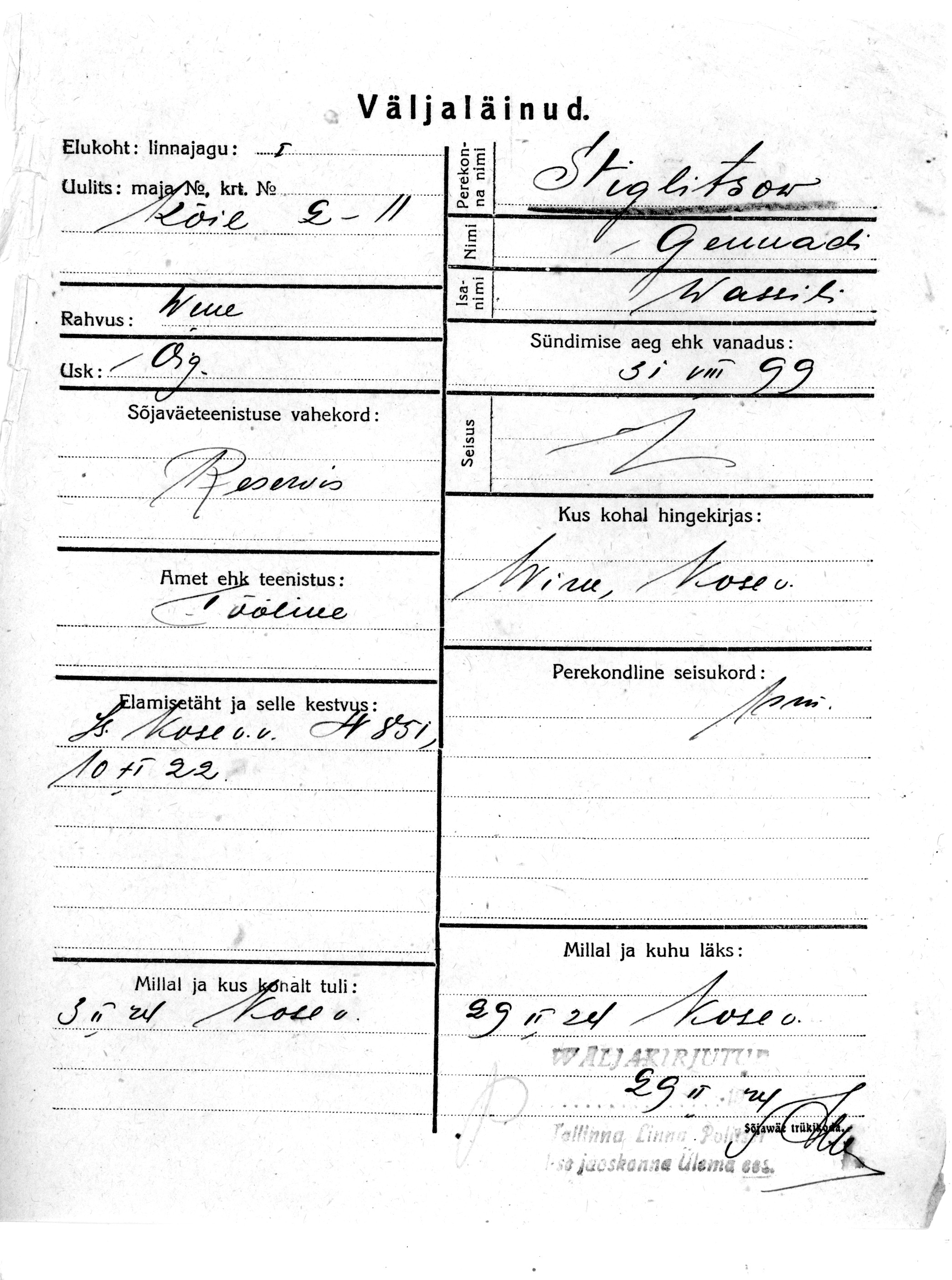 Stiglitsow, Gennadi, Wassili