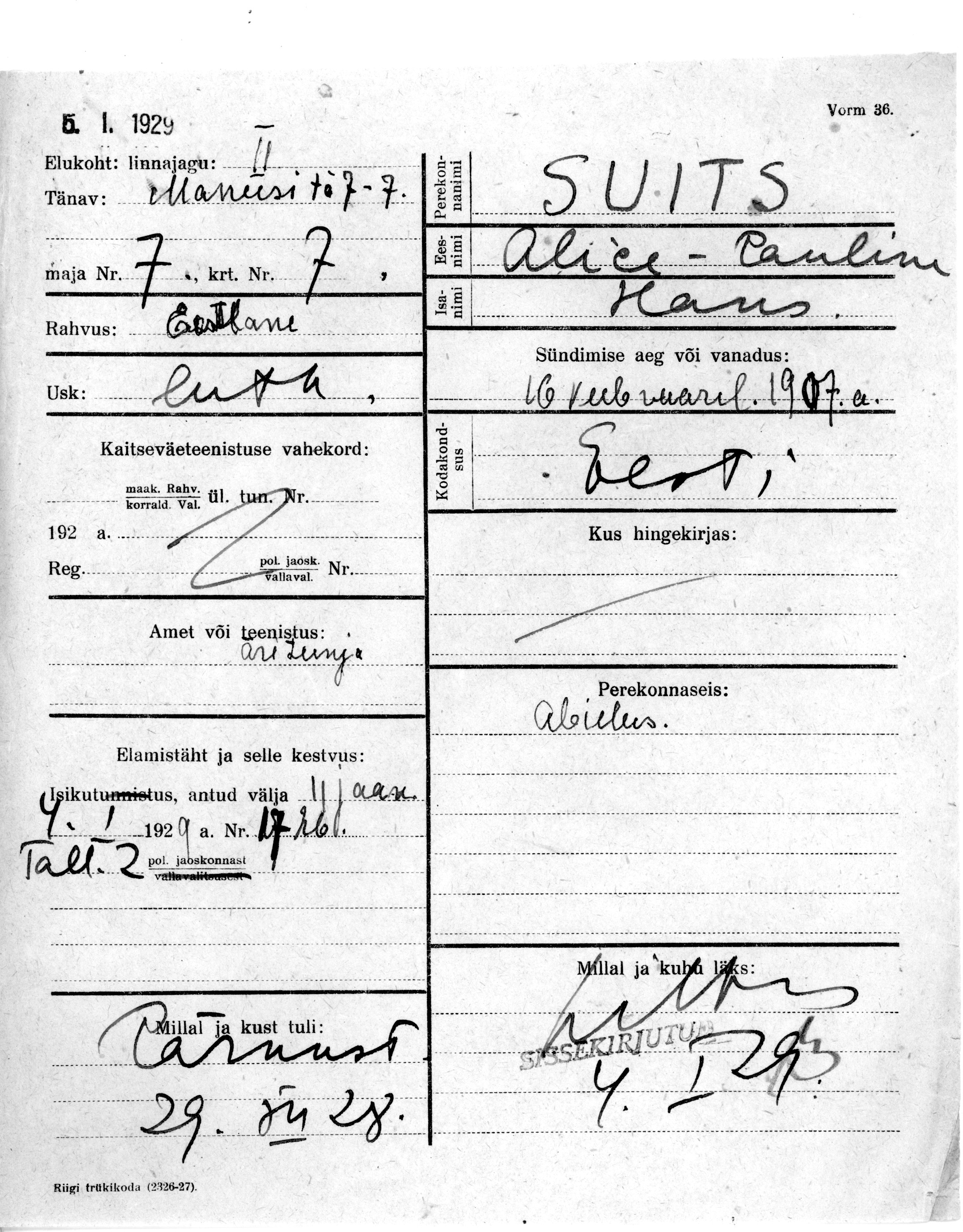 Suits, Alice-Pauline, Hans