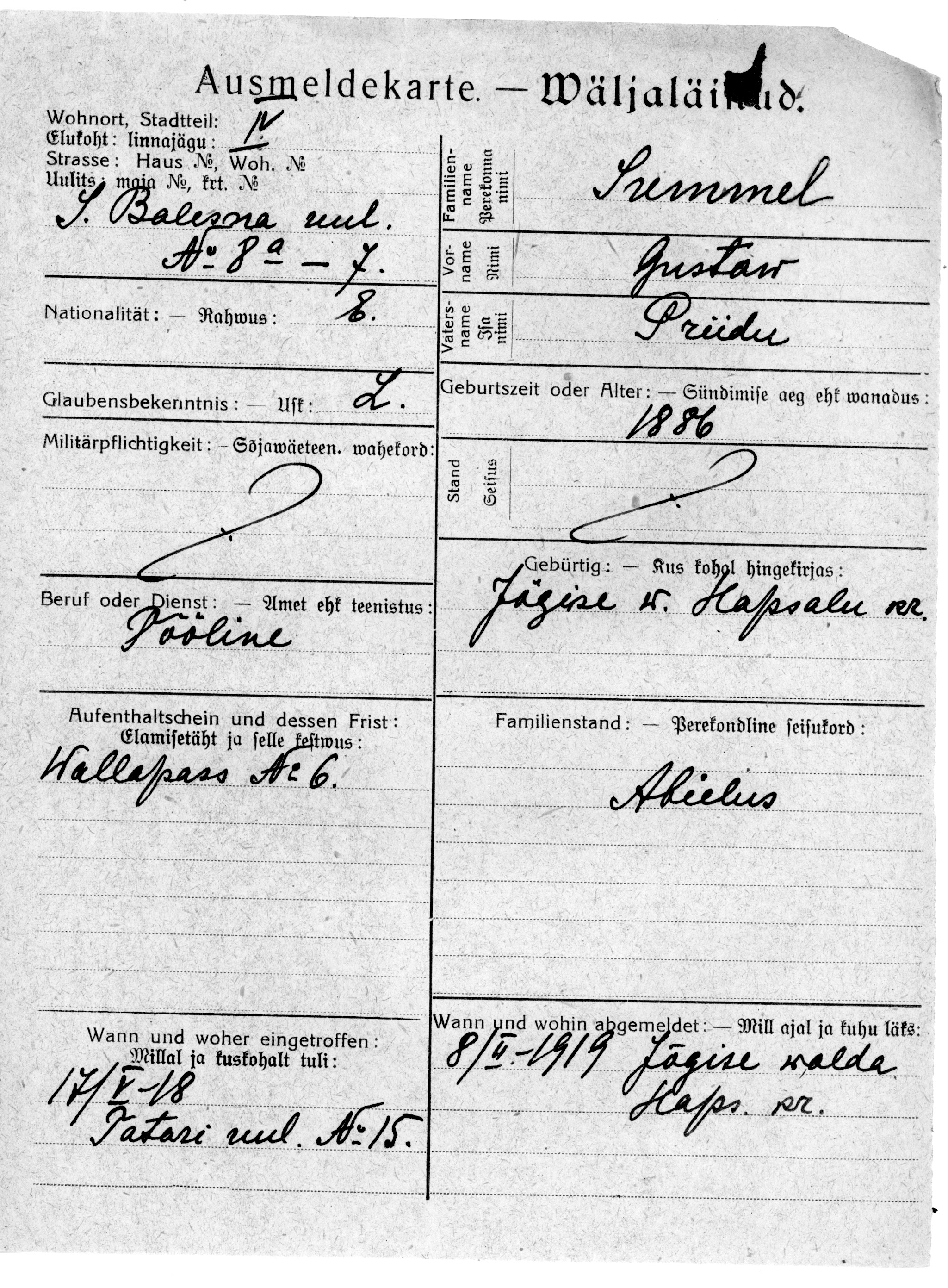 Summel, Gustav, Priidu