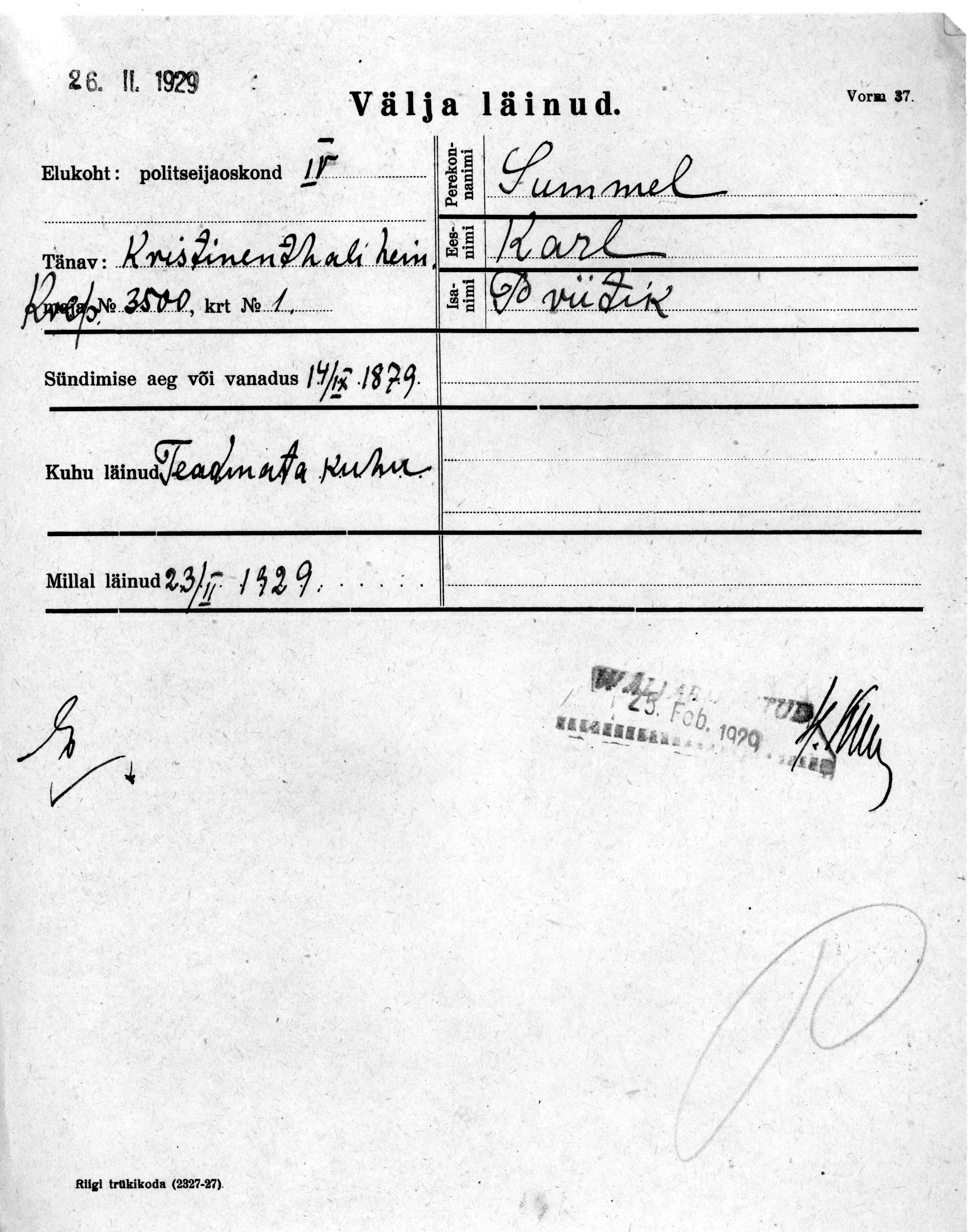 Summel, Karl, Priidik