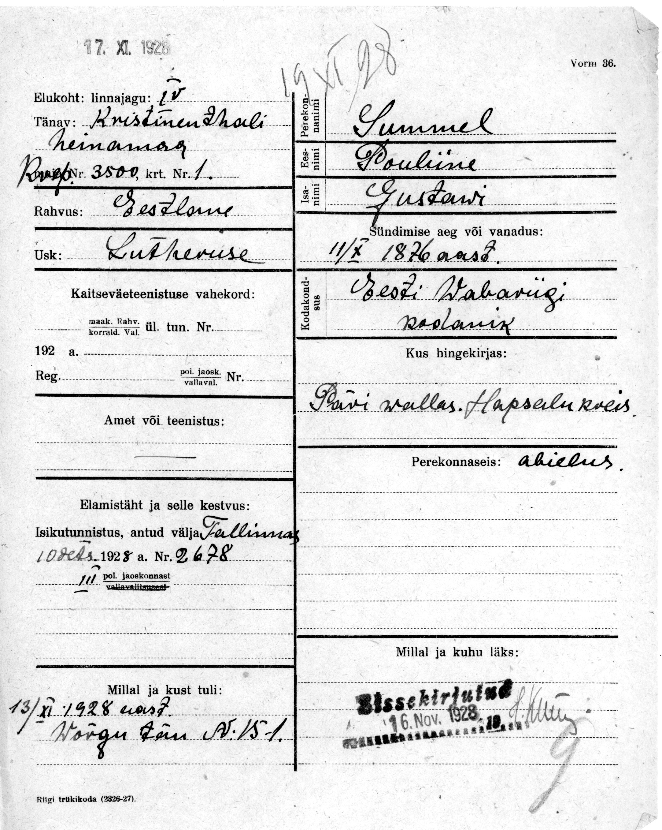 Summel, Pauliine, Gustav