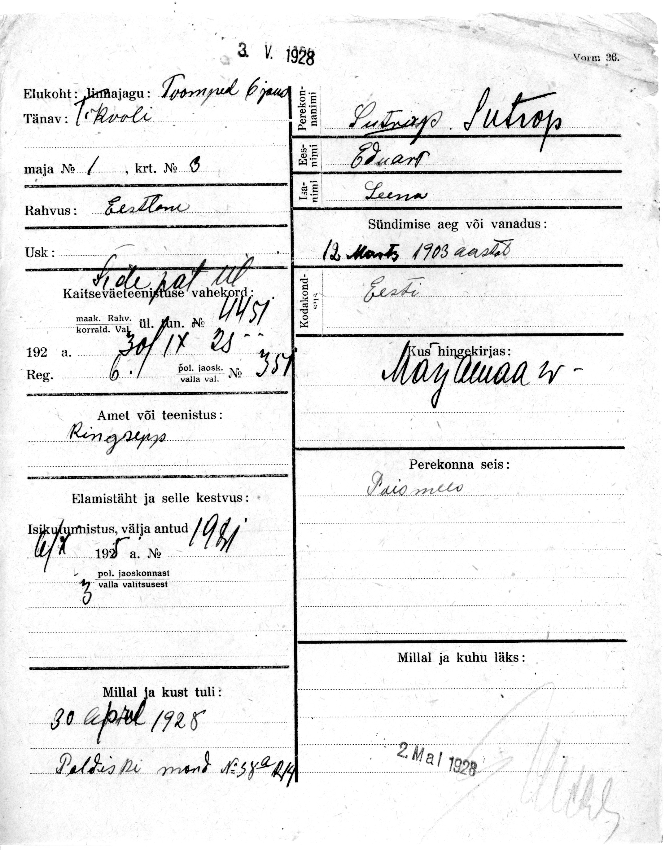 Sutrop, Eduard, Leena