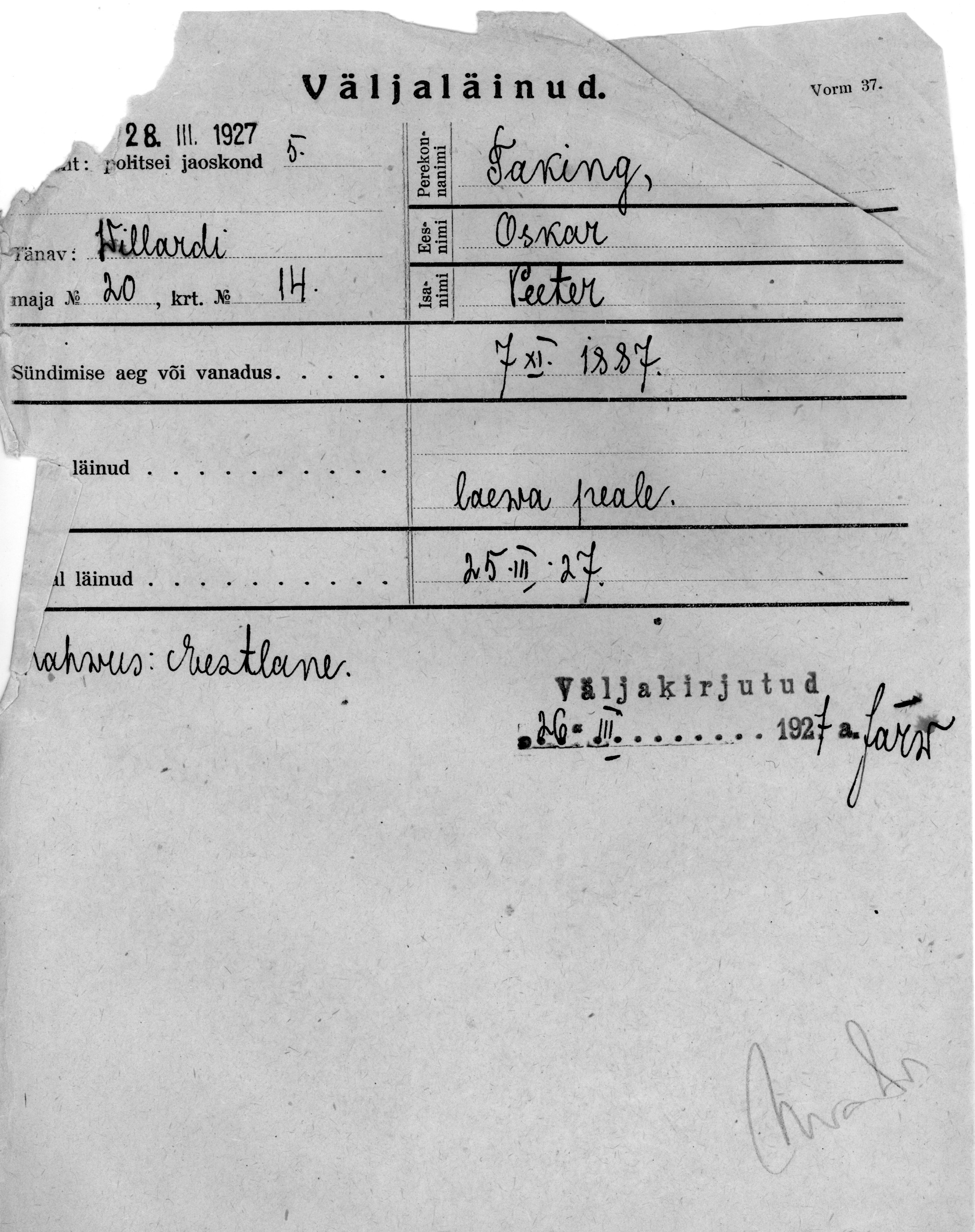 Taking, Oskar, Peeter