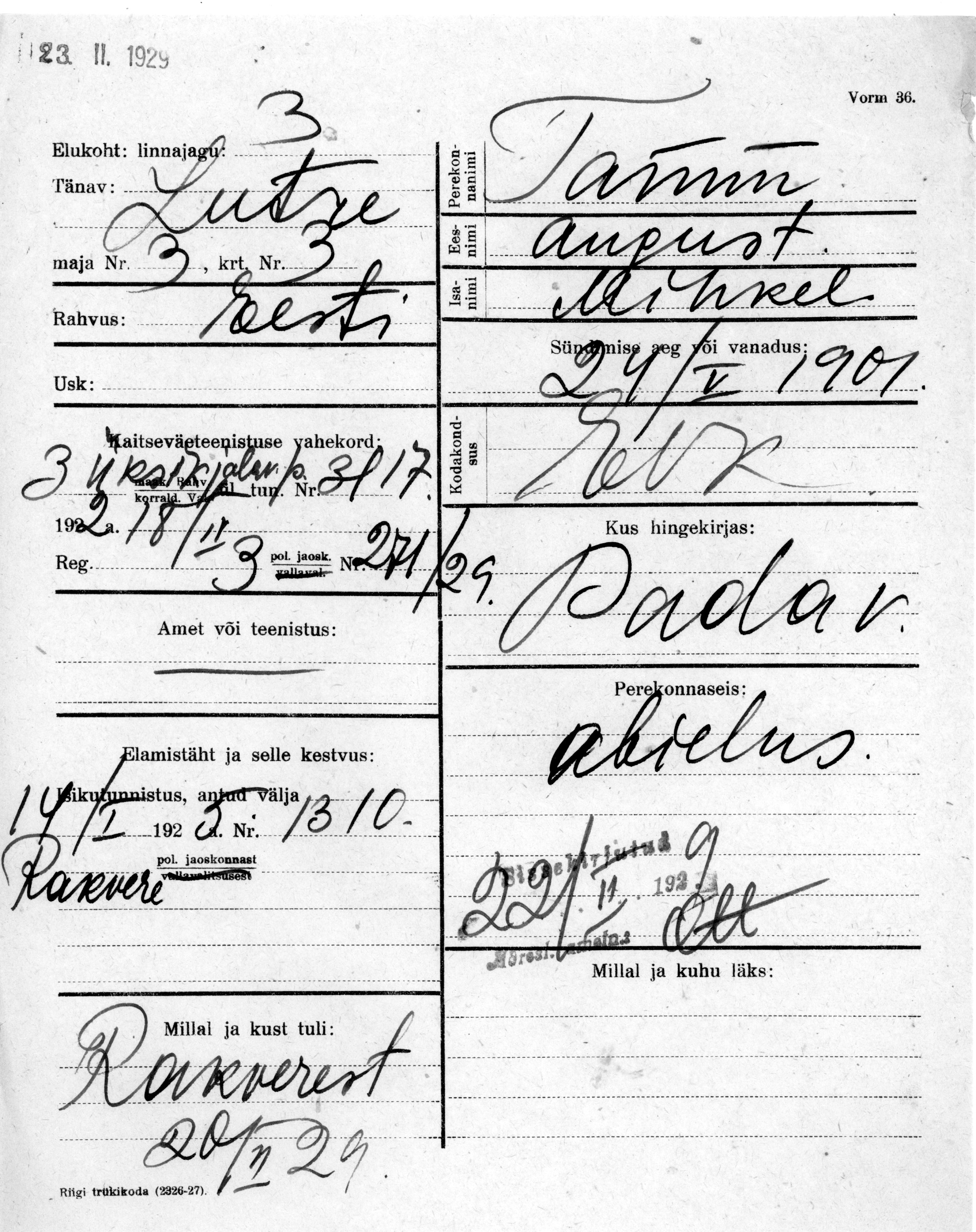 Tamm, August, Mihkel