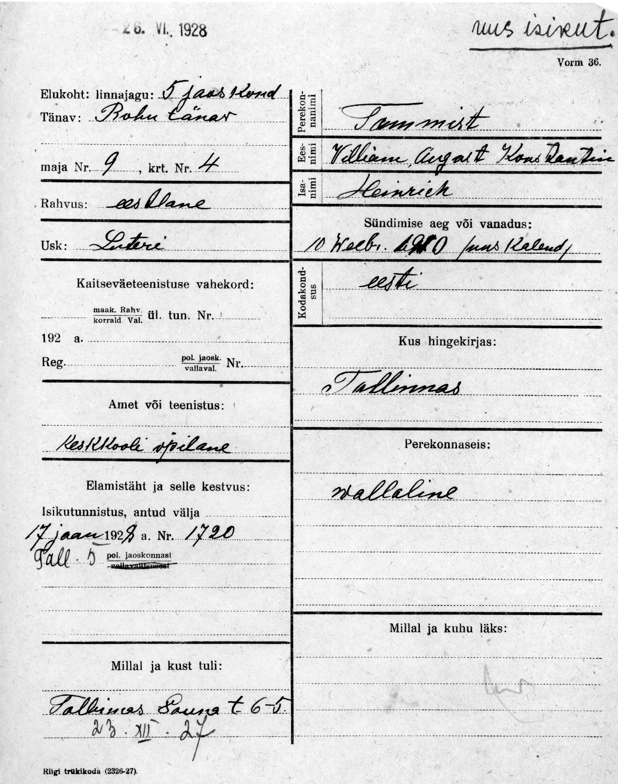 Tammist, Willem-August-Konstantin, Heinrich