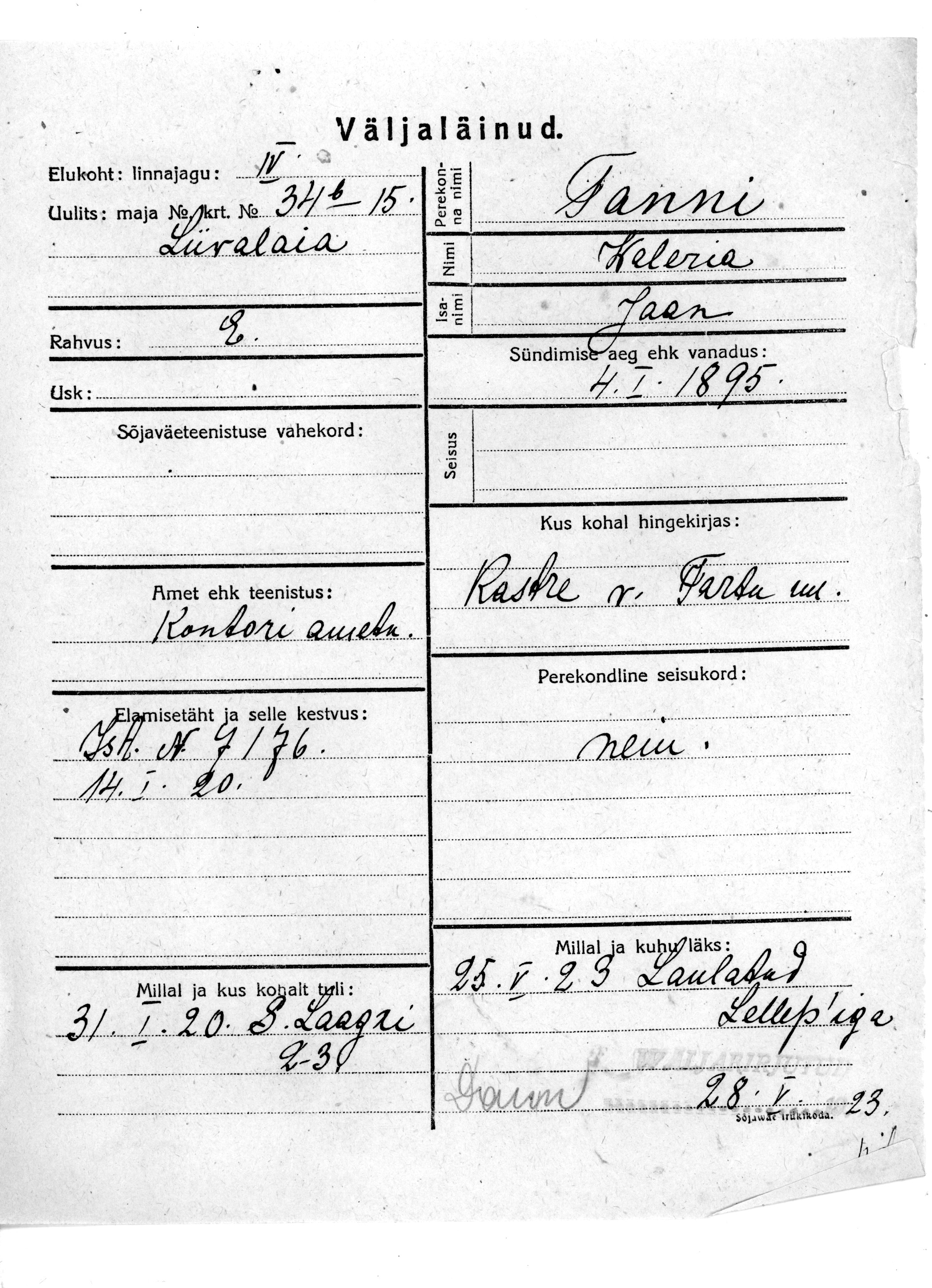 Tanni, Waleria, Jaan