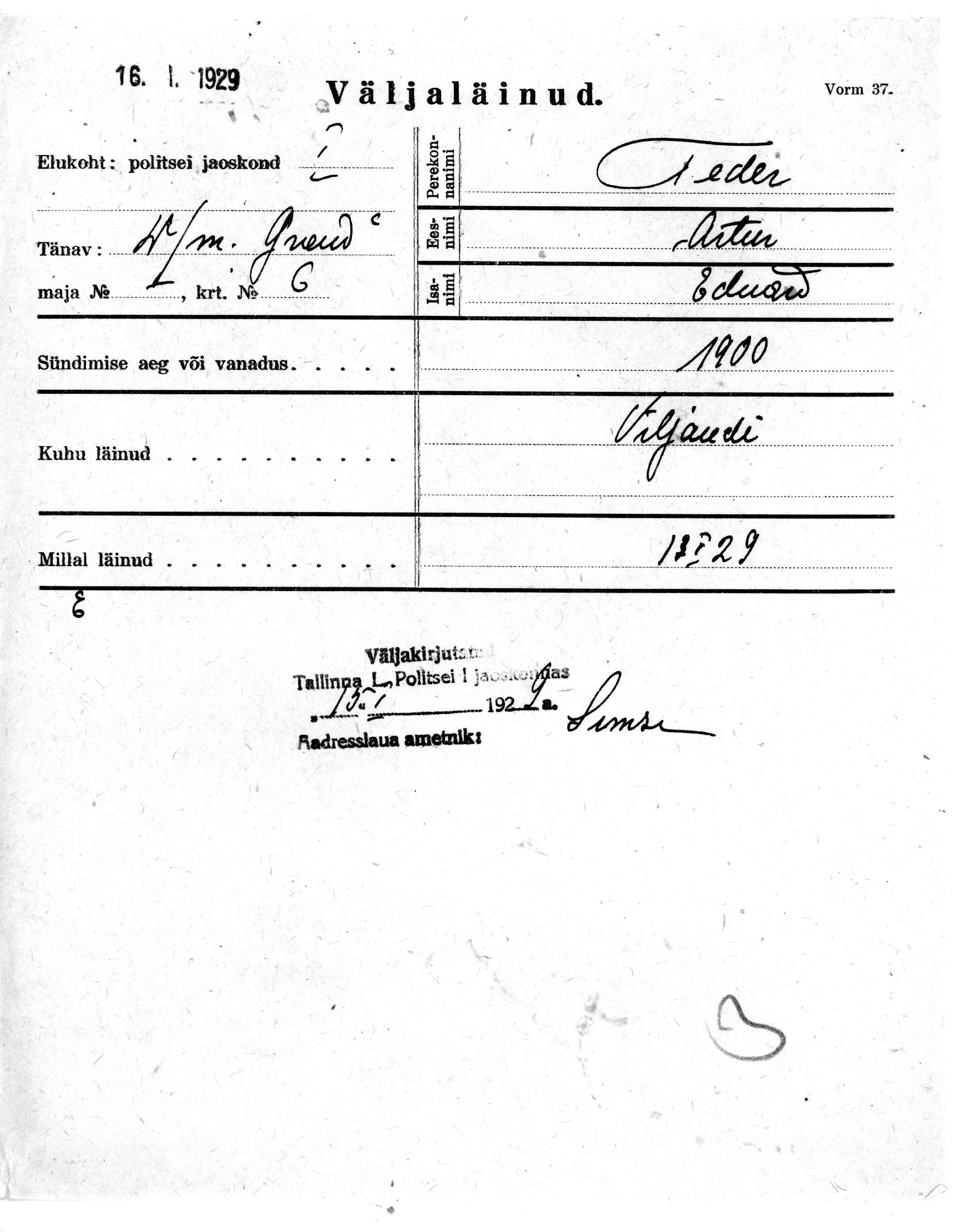 Teder, Artur, Eduard