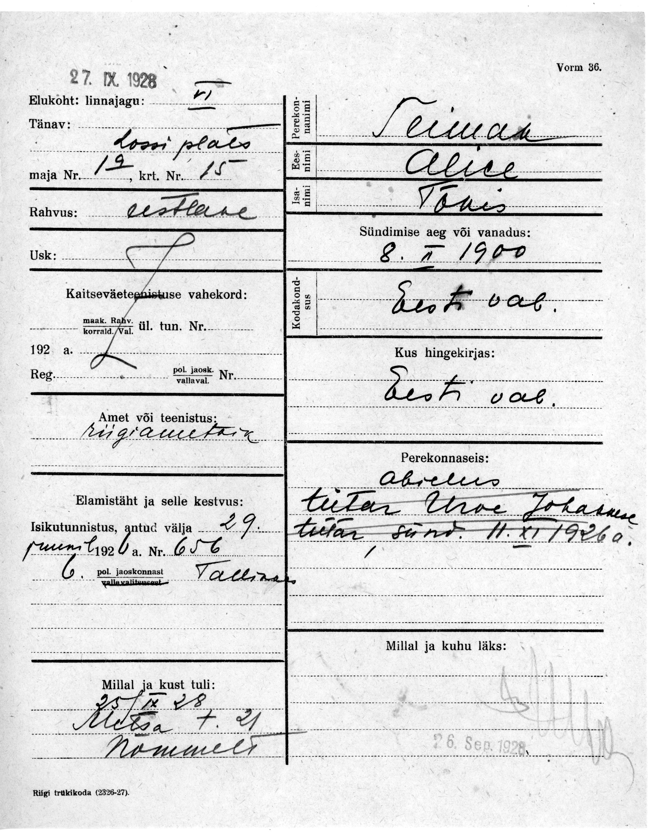 Teiman, Alice, Tõnis