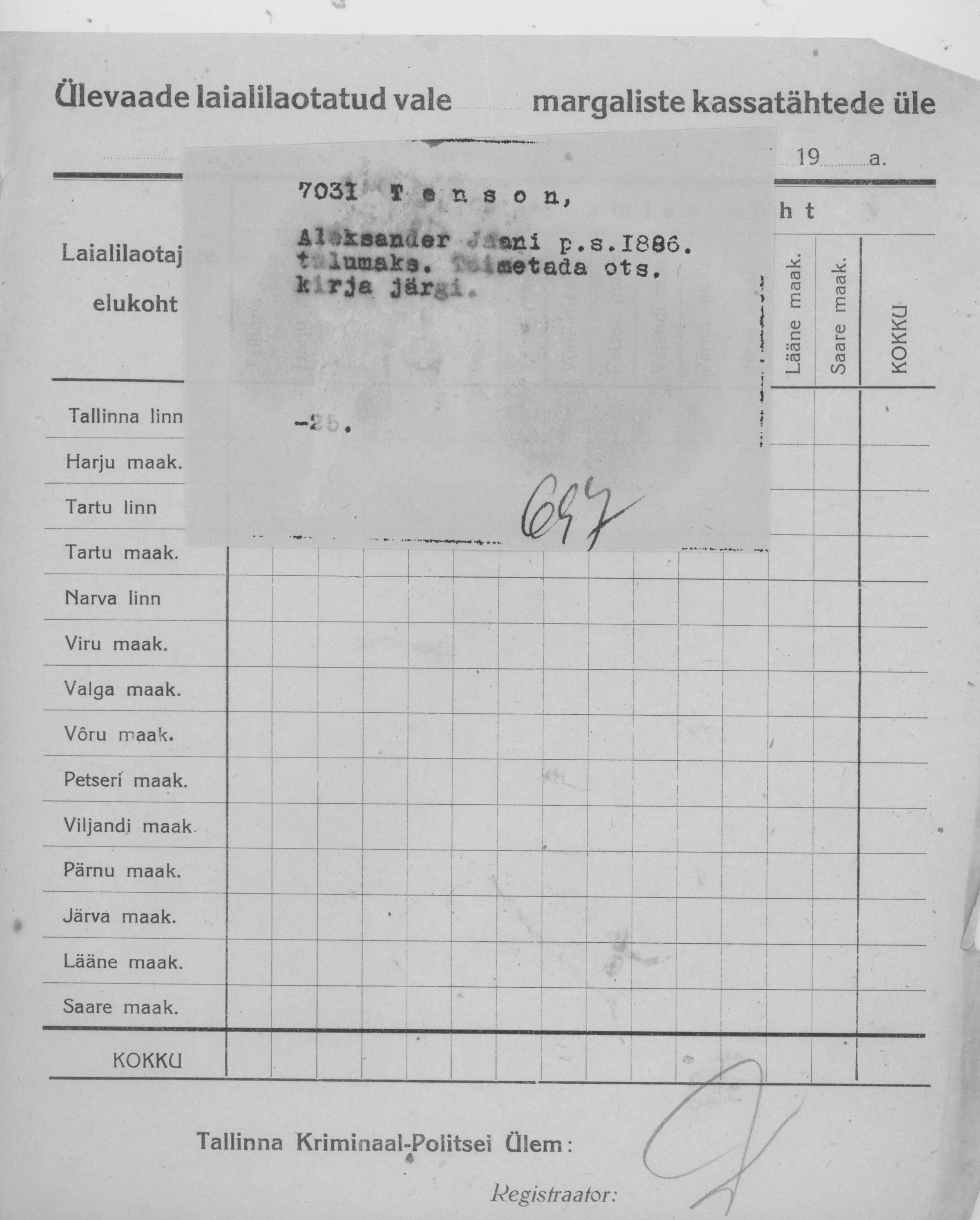 Tenson, Aleksander, Jaan