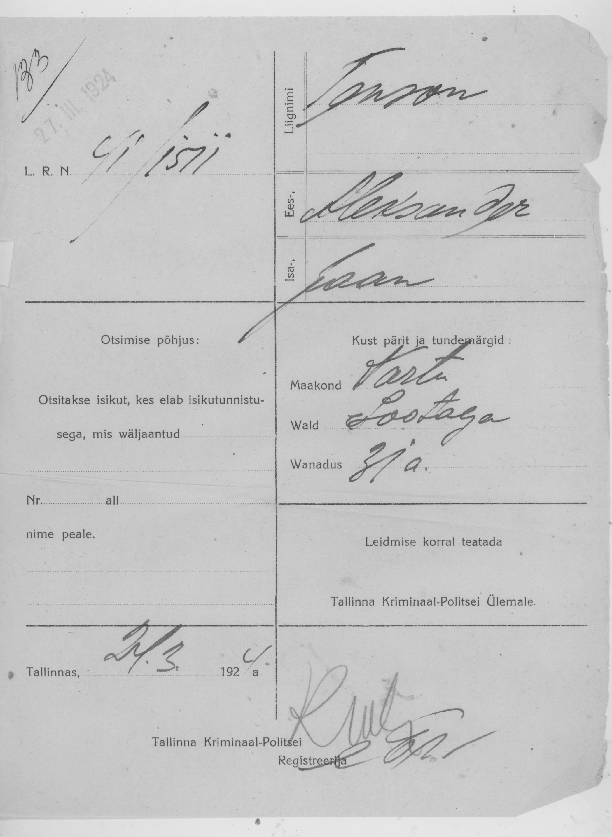 Tenson, Aleksander, Jaan