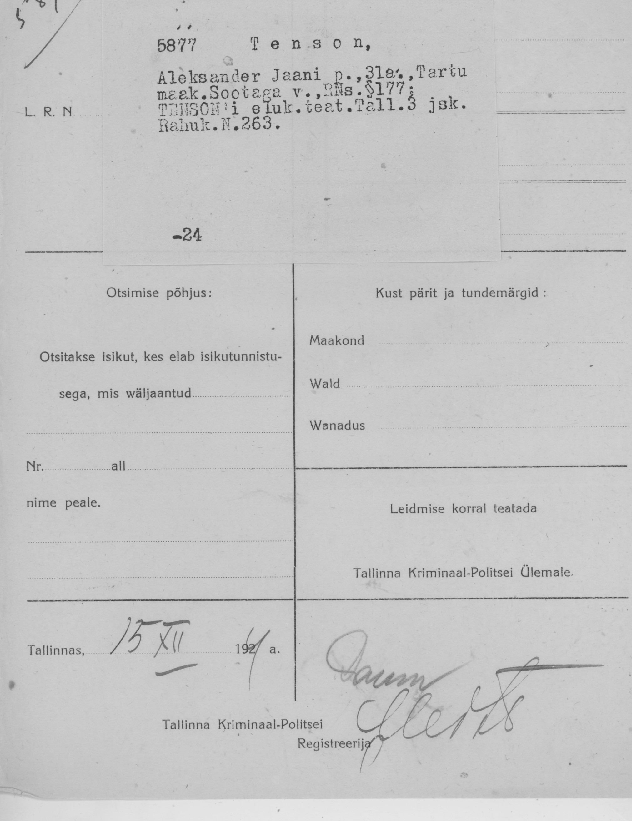 Tenson, Aleksander, Jaan