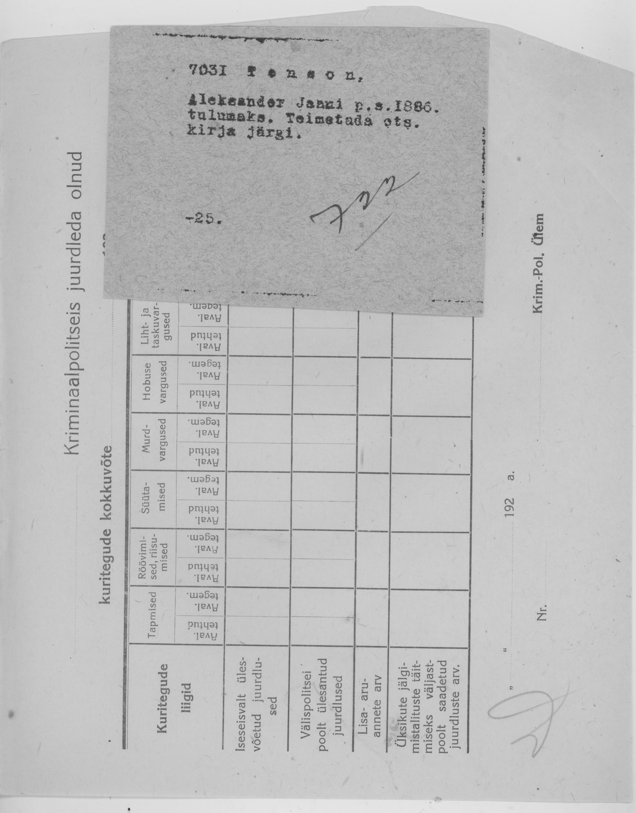 Tenson, Aleksander, Jaan