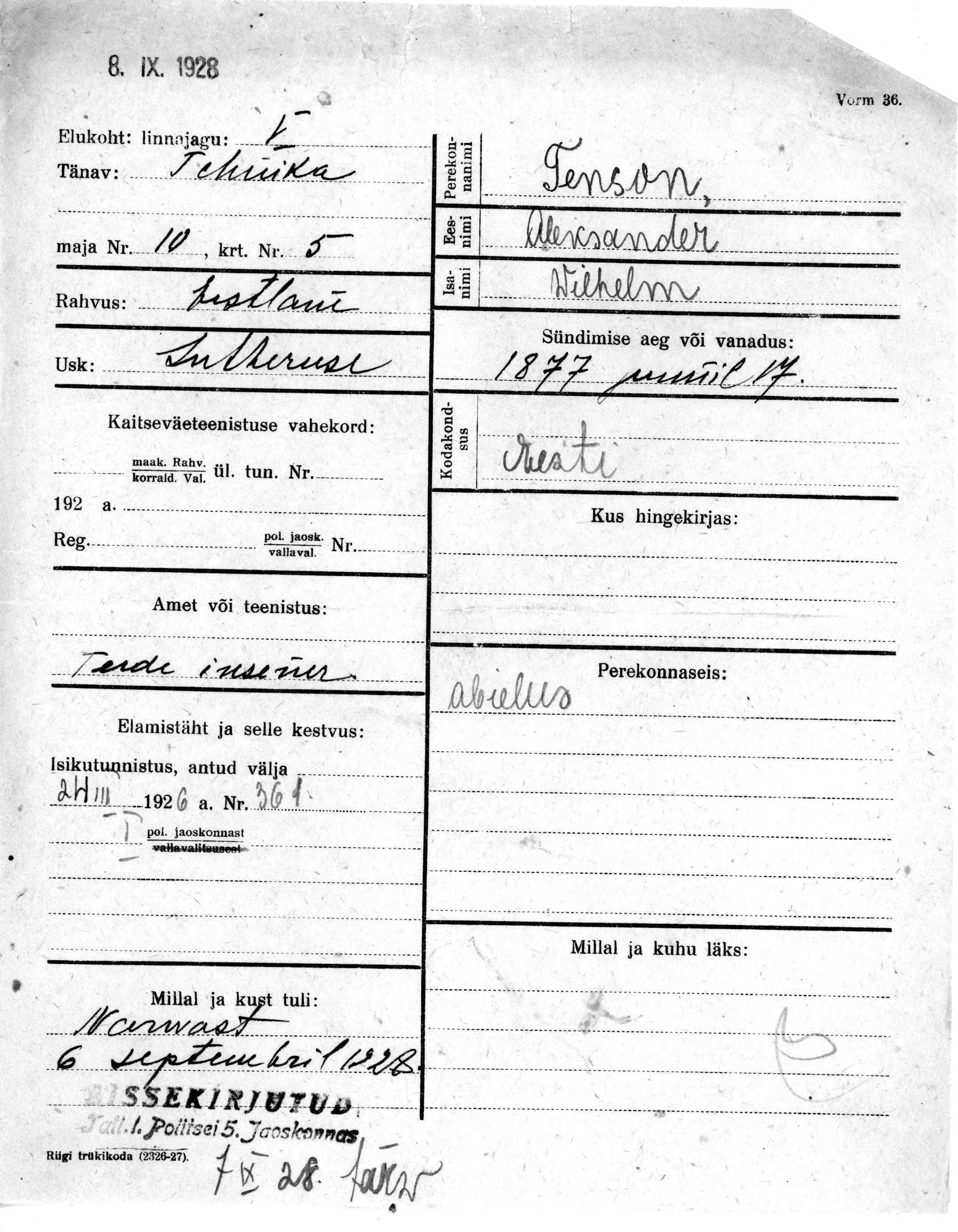 Tenson, Aleksander, Wilhelm