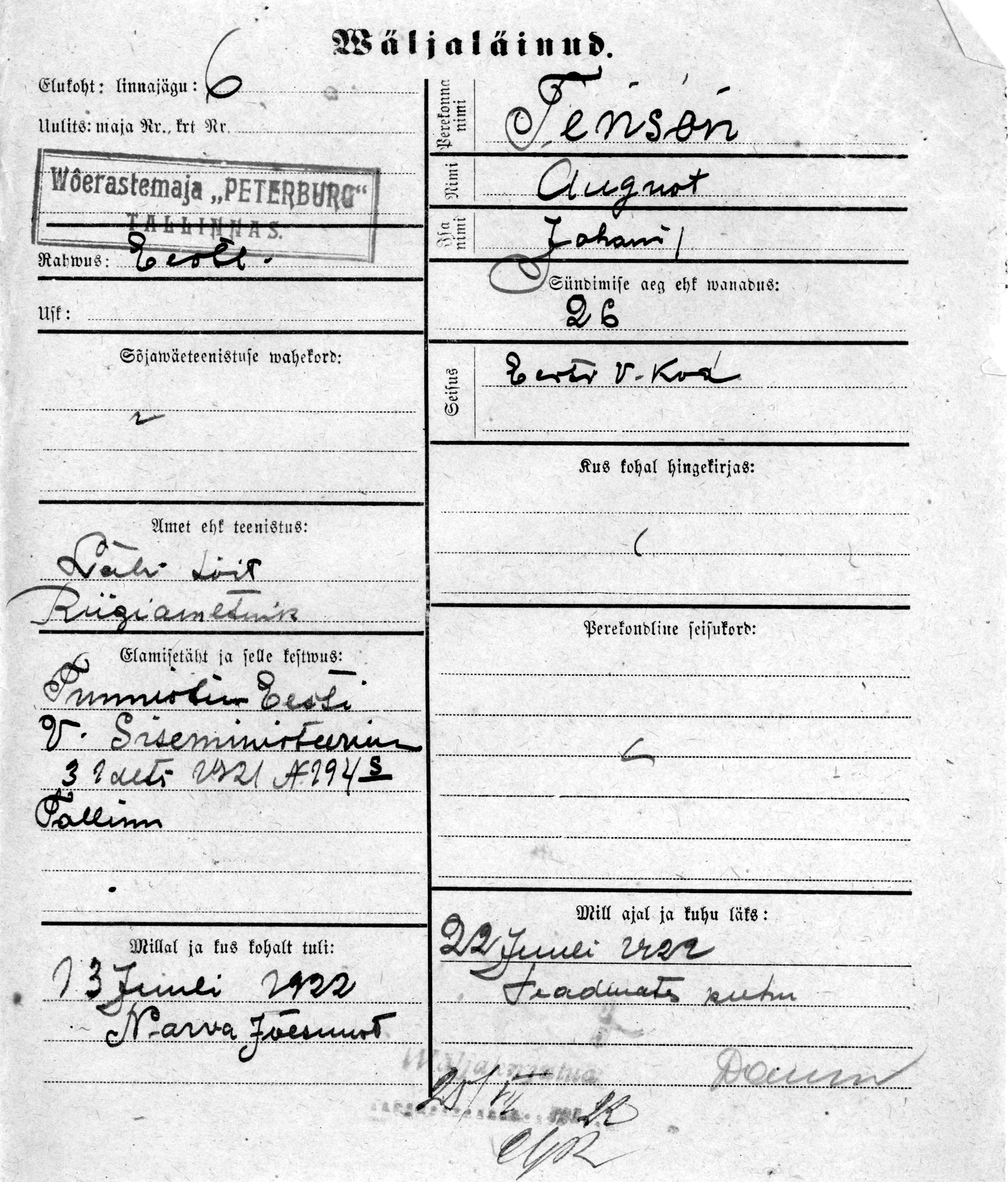 Tenson, August, Johann