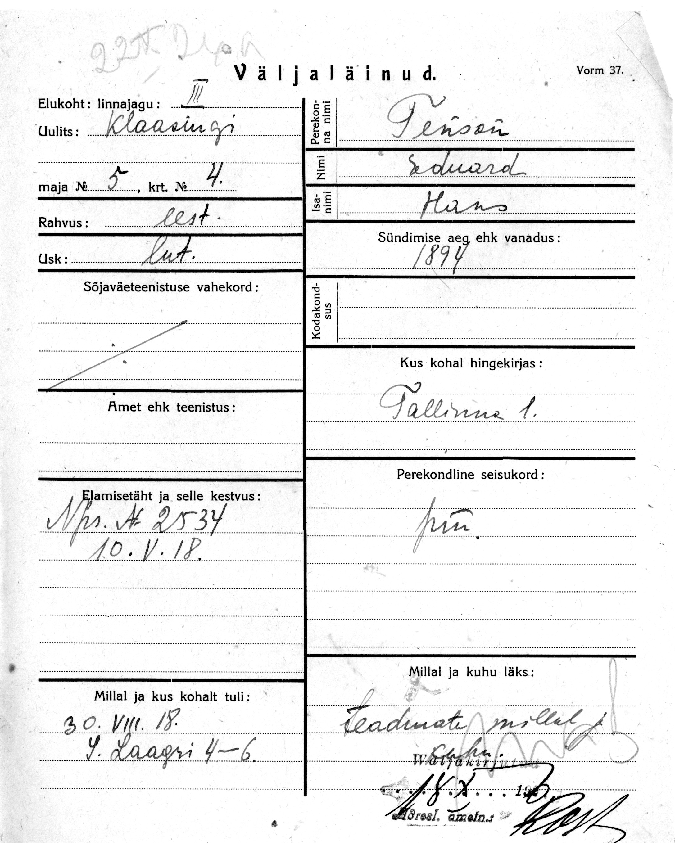 Tenson, Eduard, Hans