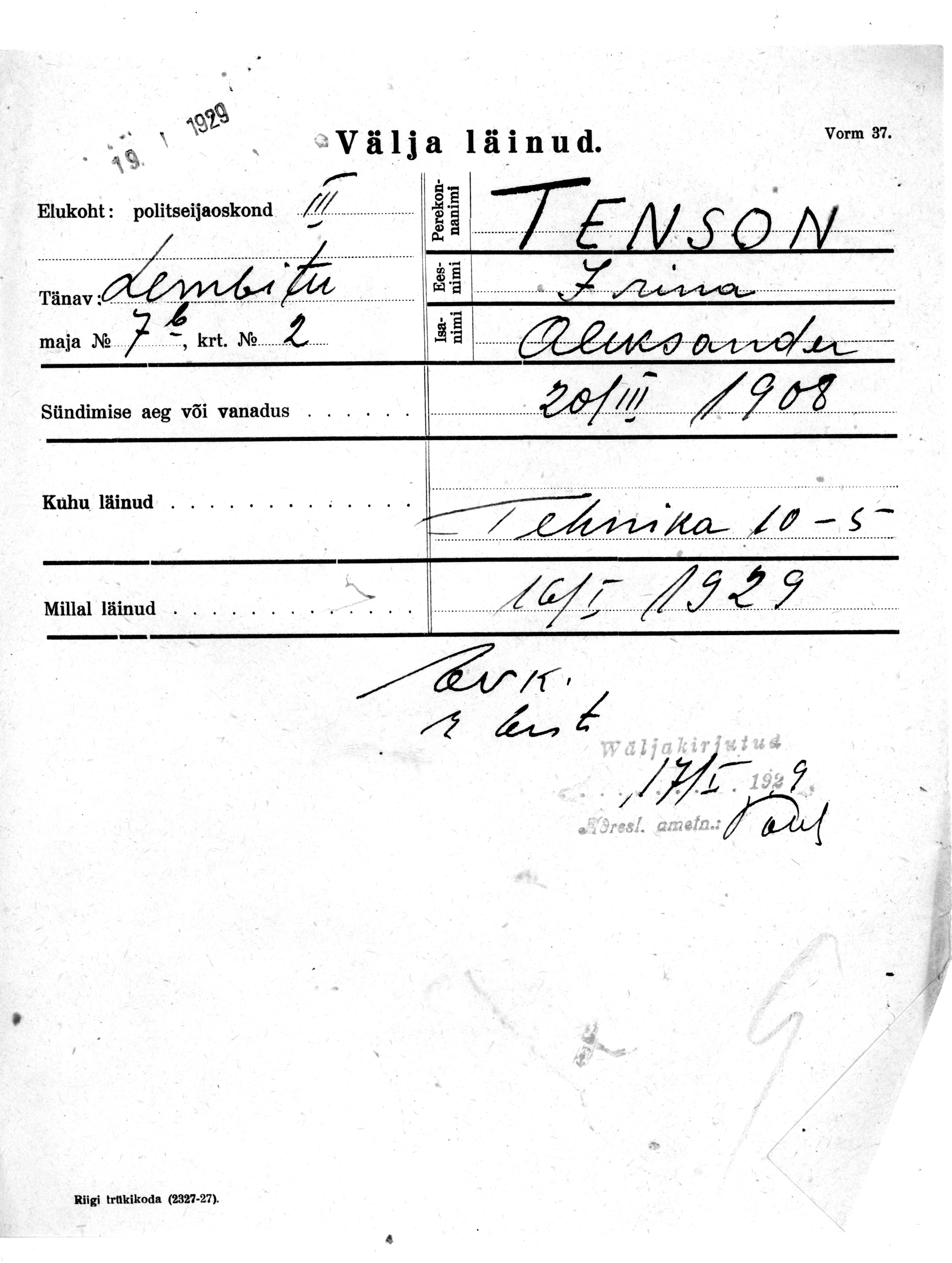 Tenson, Irina, Aleksander