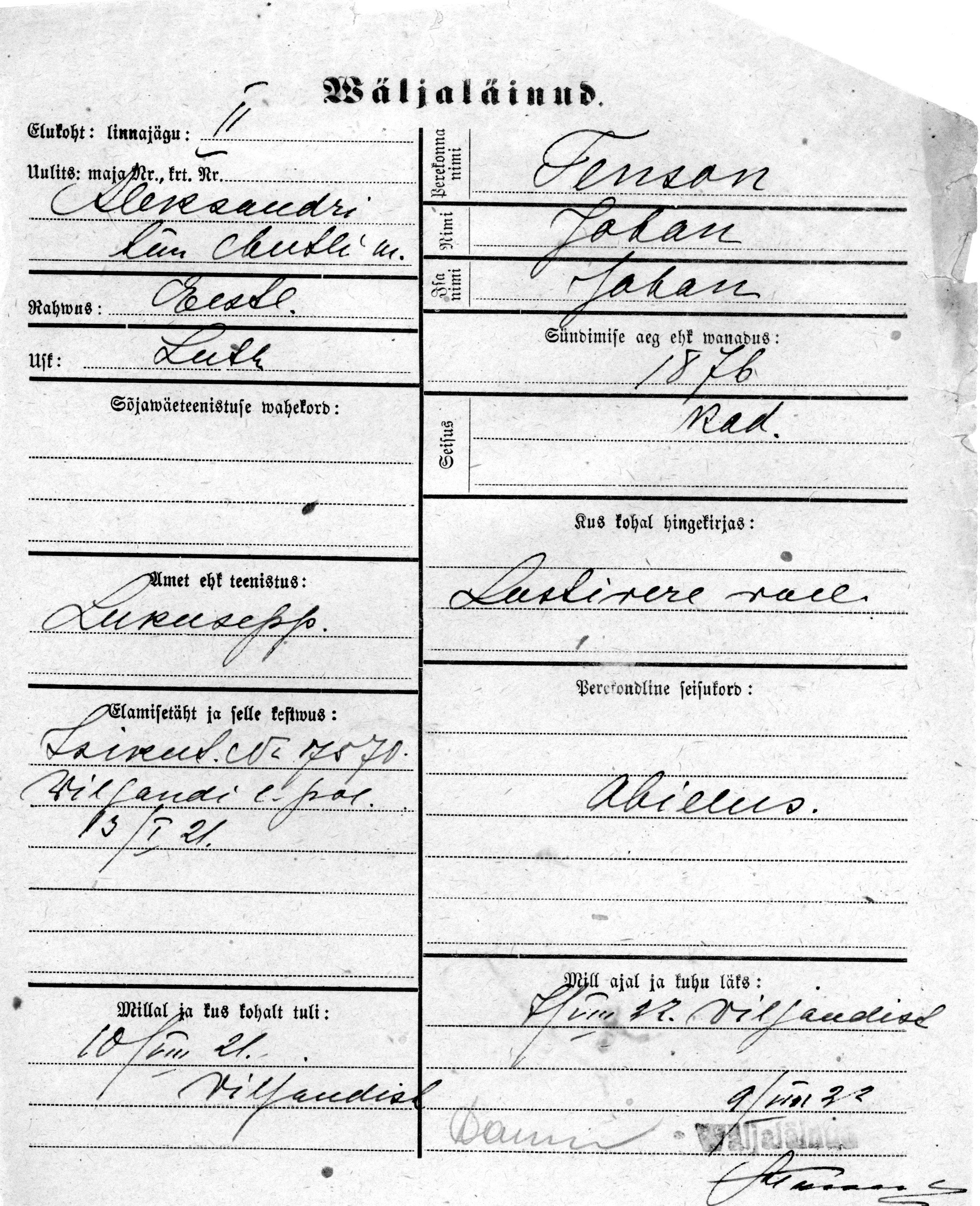 Tenson, Johan, Johan